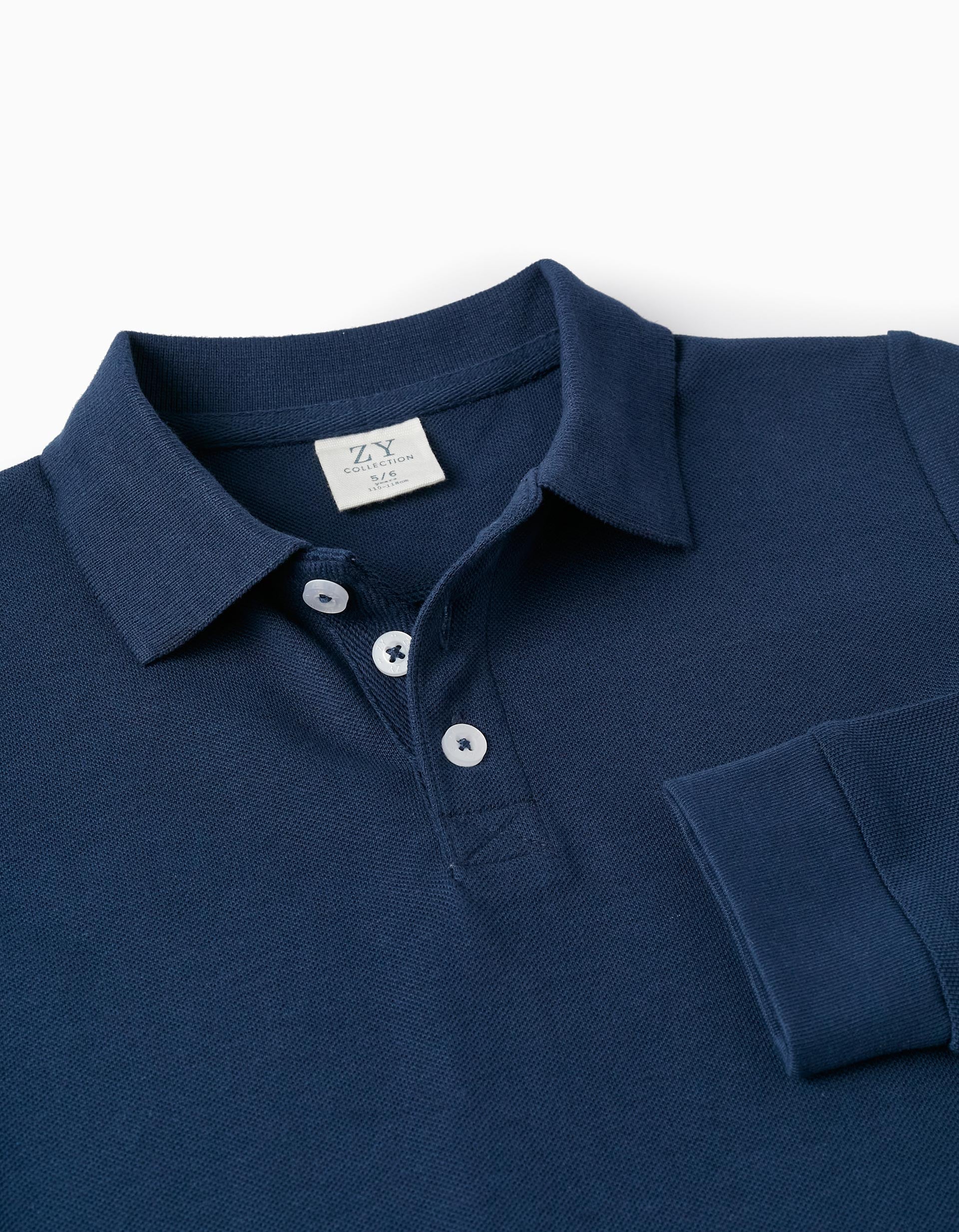 Long Sleeve Piqué Polo for Boys, Dark Blue