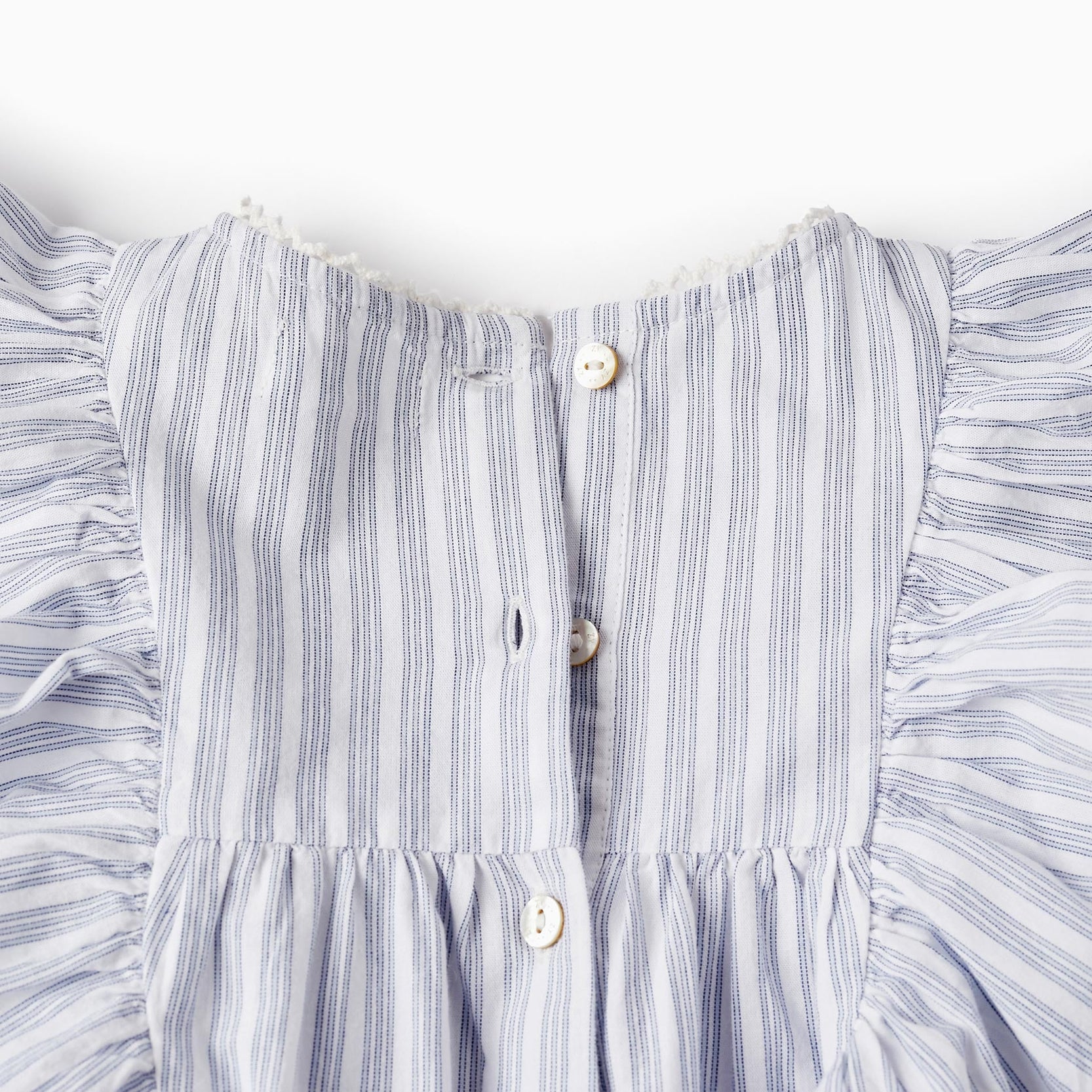 Cotton Shirt with Ruffles for Girls, White/Blue