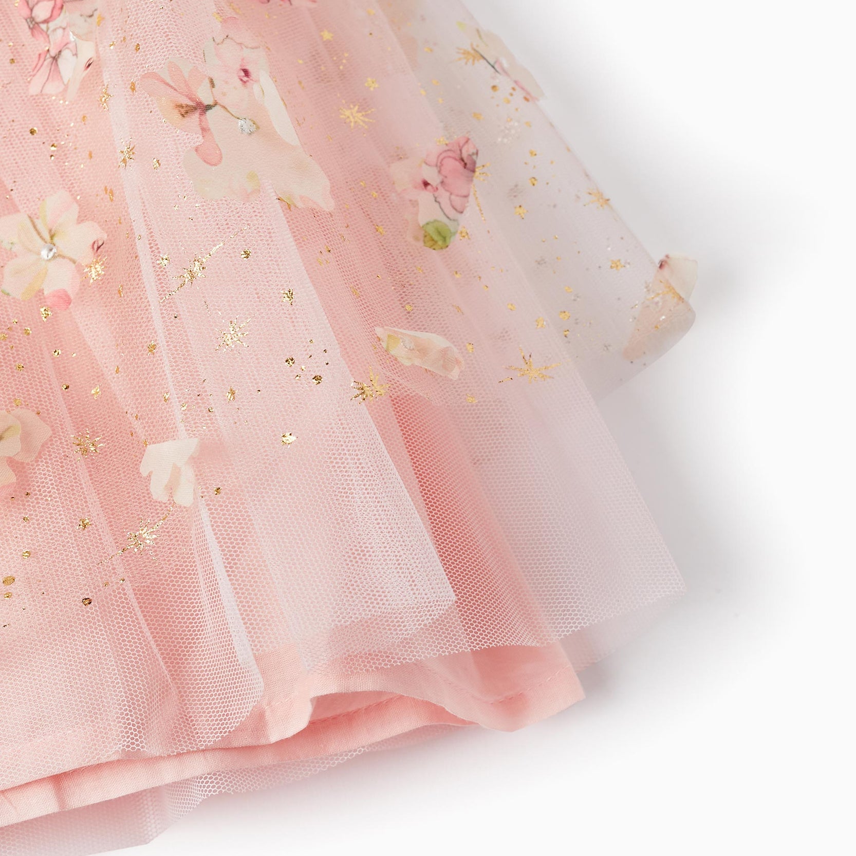 Tulle Skirt with Flowers for Girls, Pink