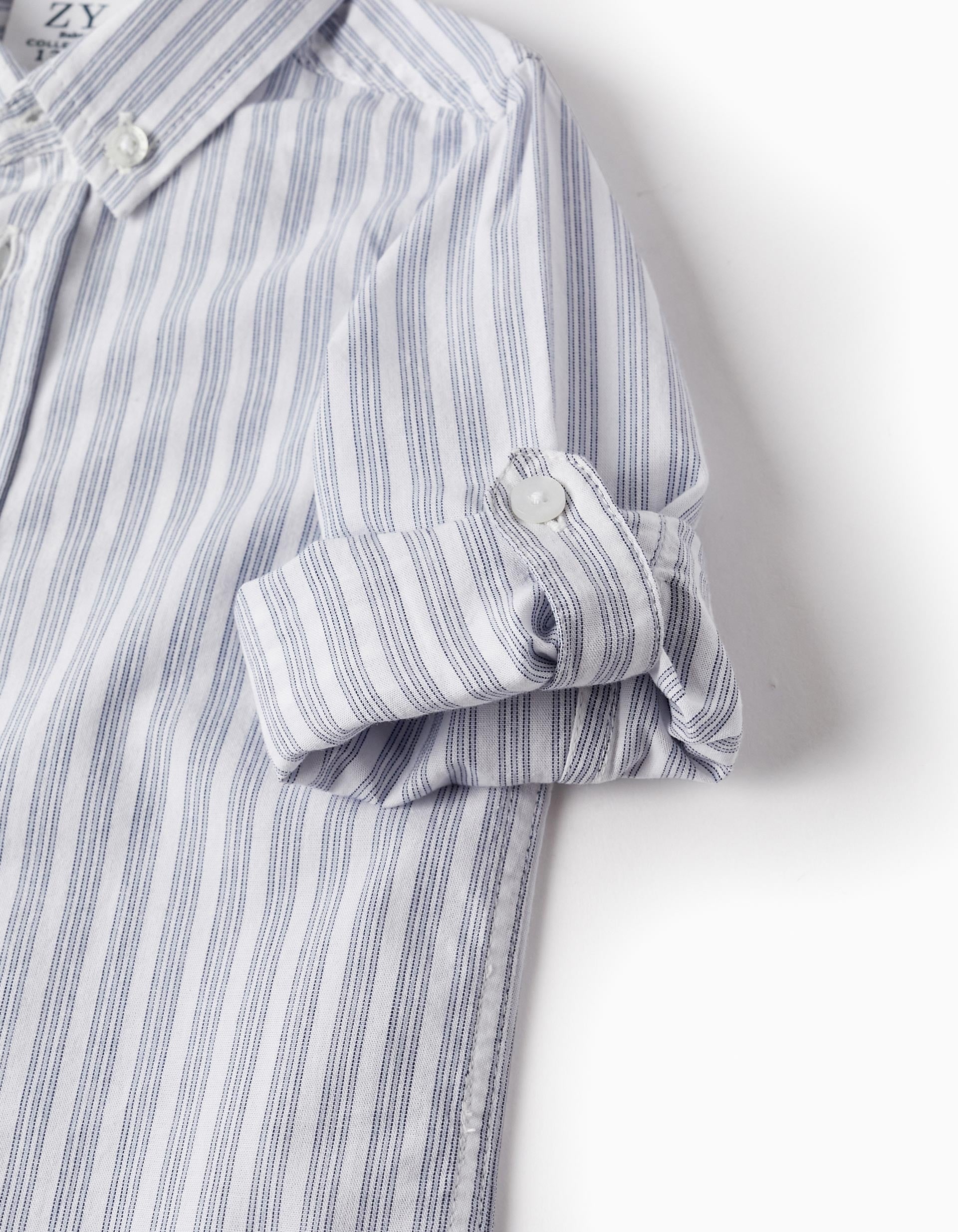 Striped Shirt in Cotton for Baby Boys, White/Blue