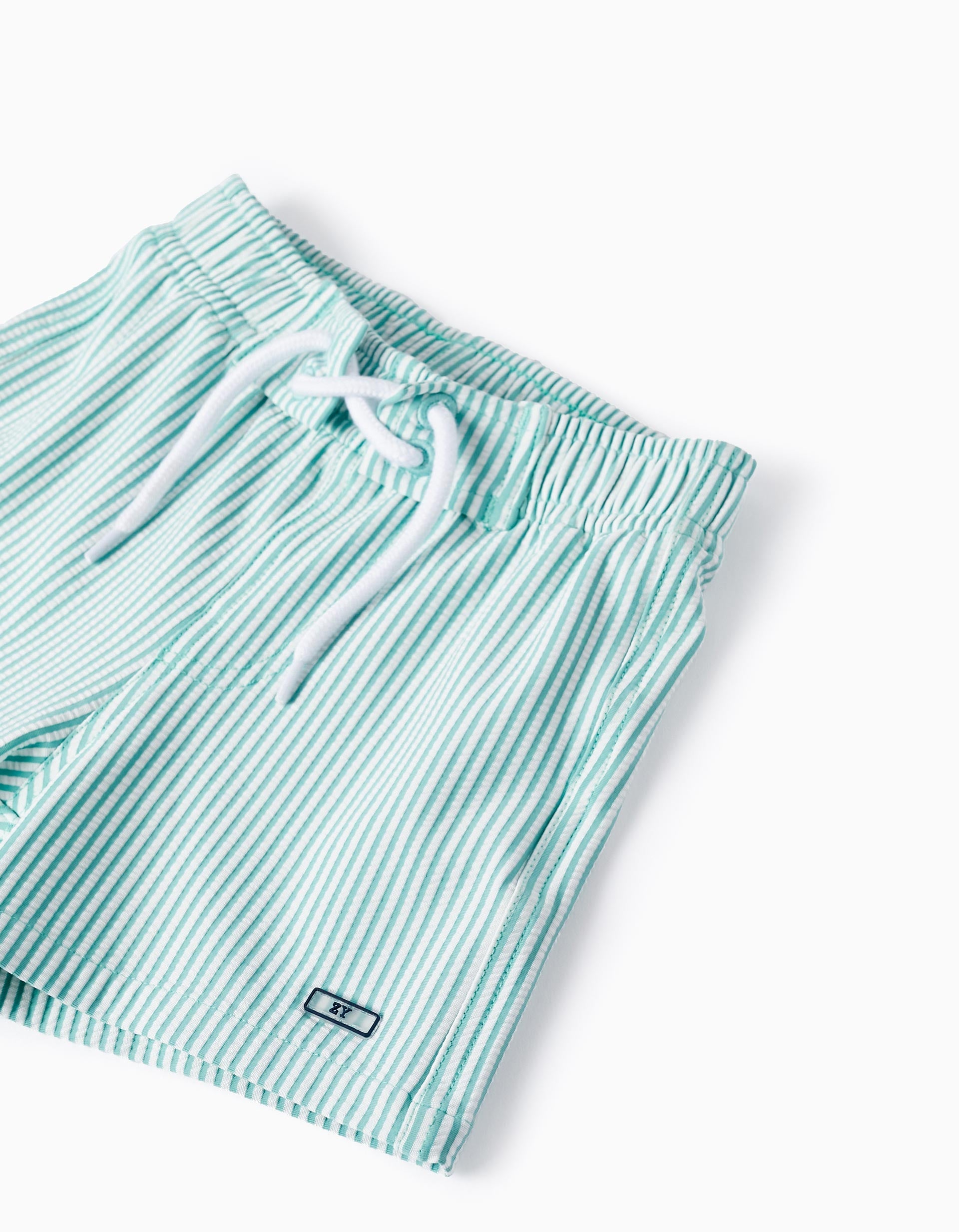 Striped Swim Shorts for Baby Boys, Green/White
