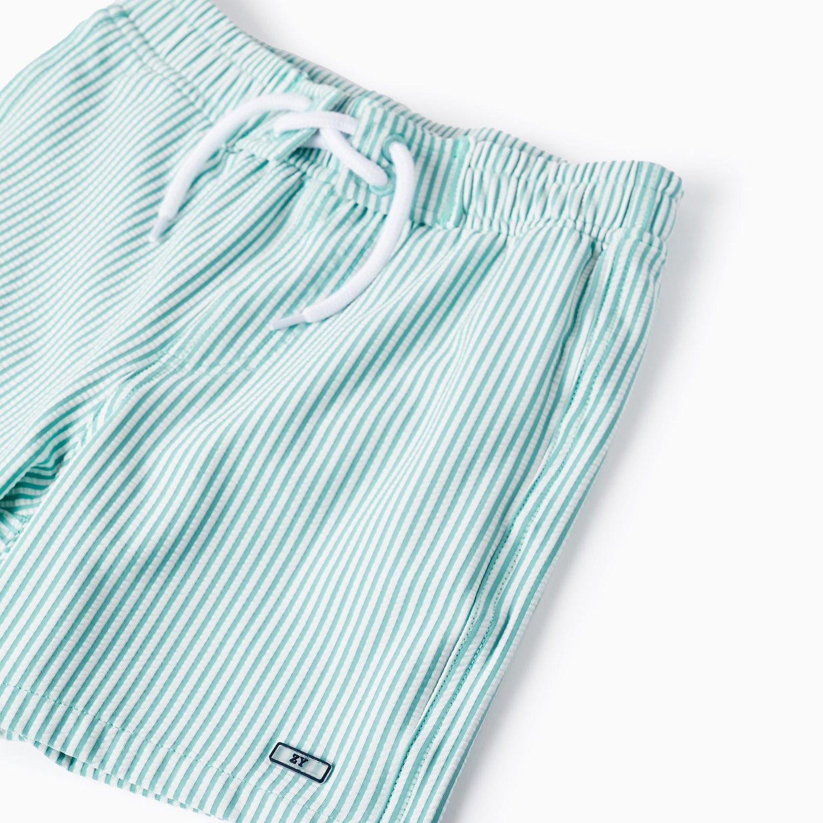 Striped Swim Shorts for Boys, Green/White