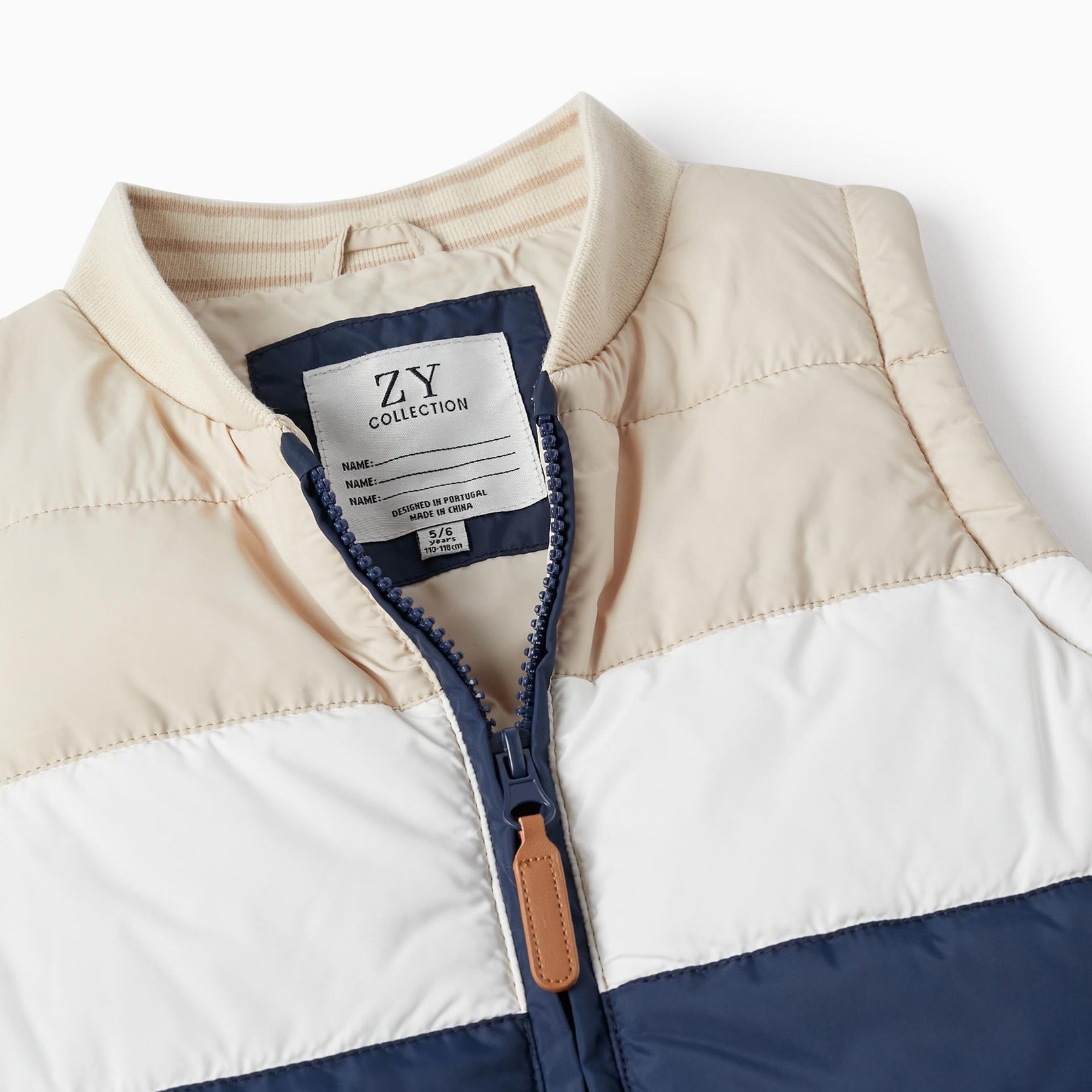 Padded Vest for Boys, Dark Blue/White/Beige