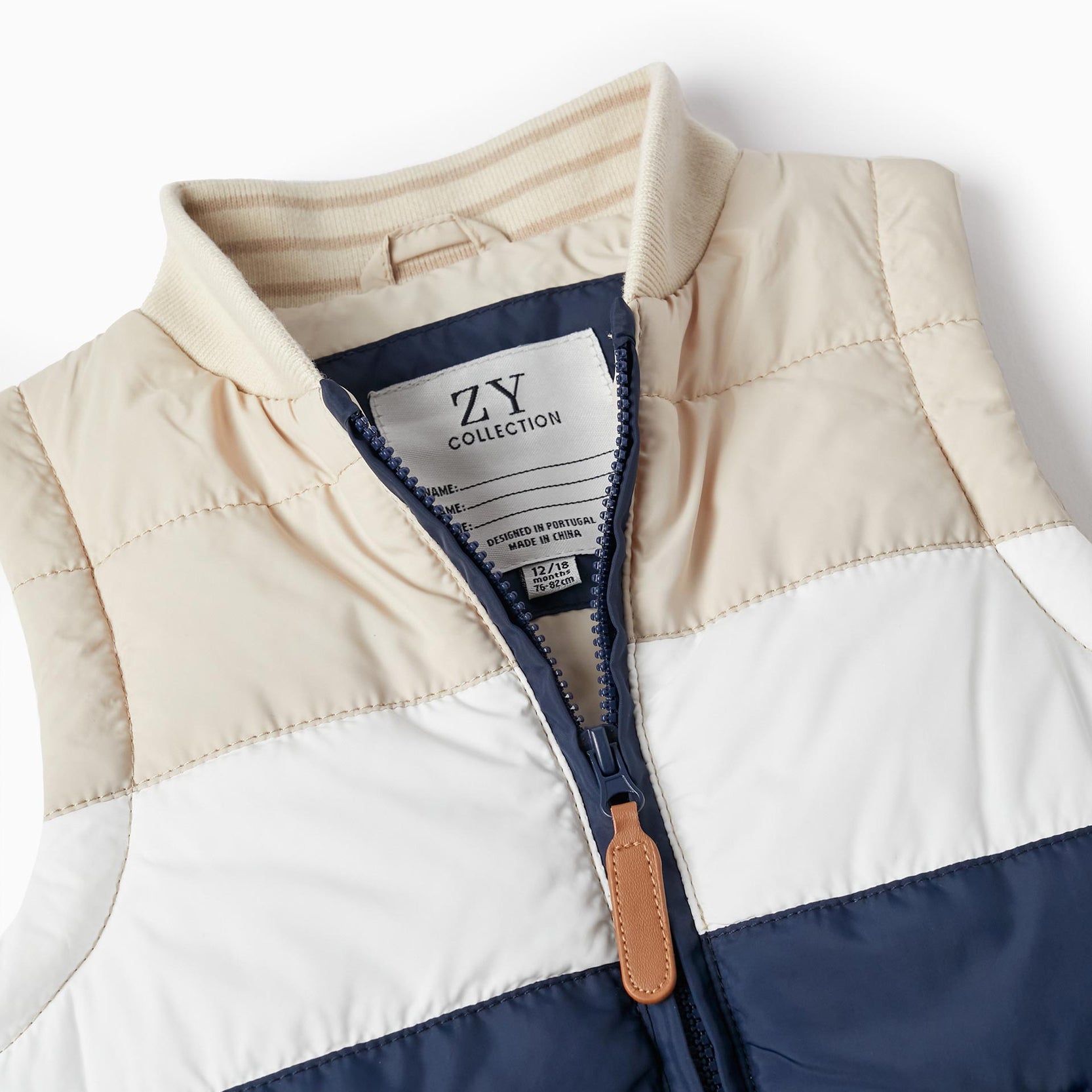 Padded Vest for Baby Boys, Dark Blue/White/Beige