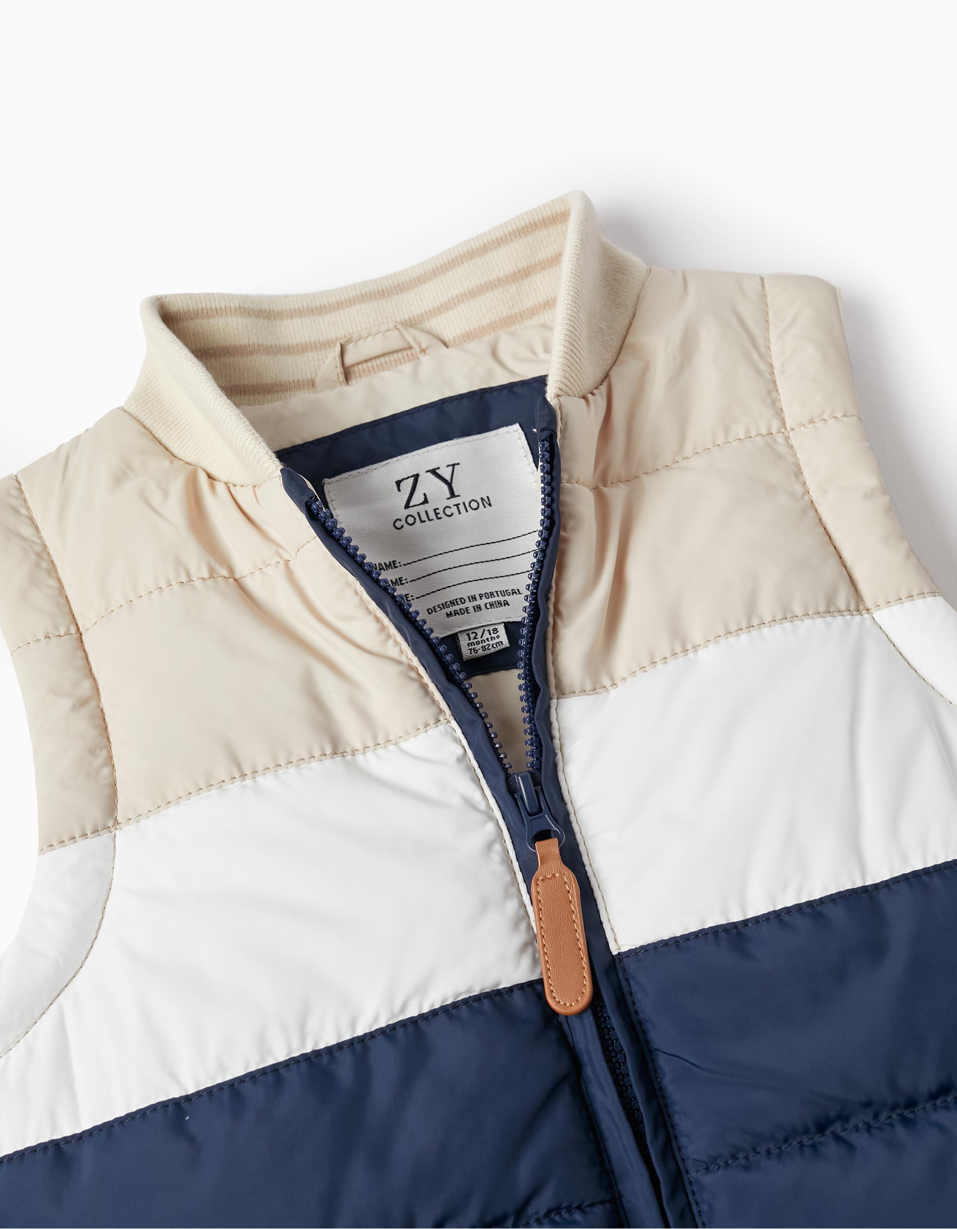 Padded Vest for Baby Boys, Dark Blue/White/Beige