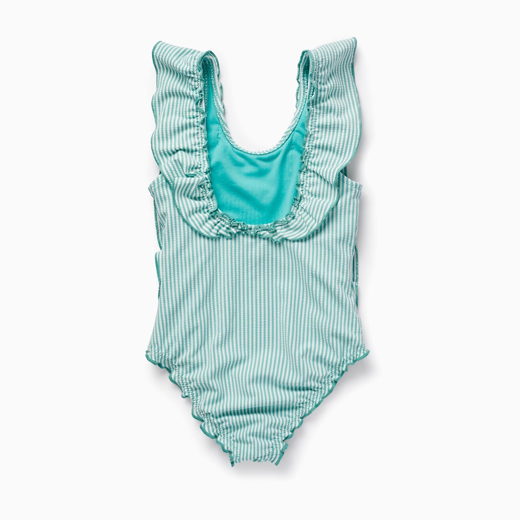 Striped Swimsuit with Ruffles for Girls, Green/White