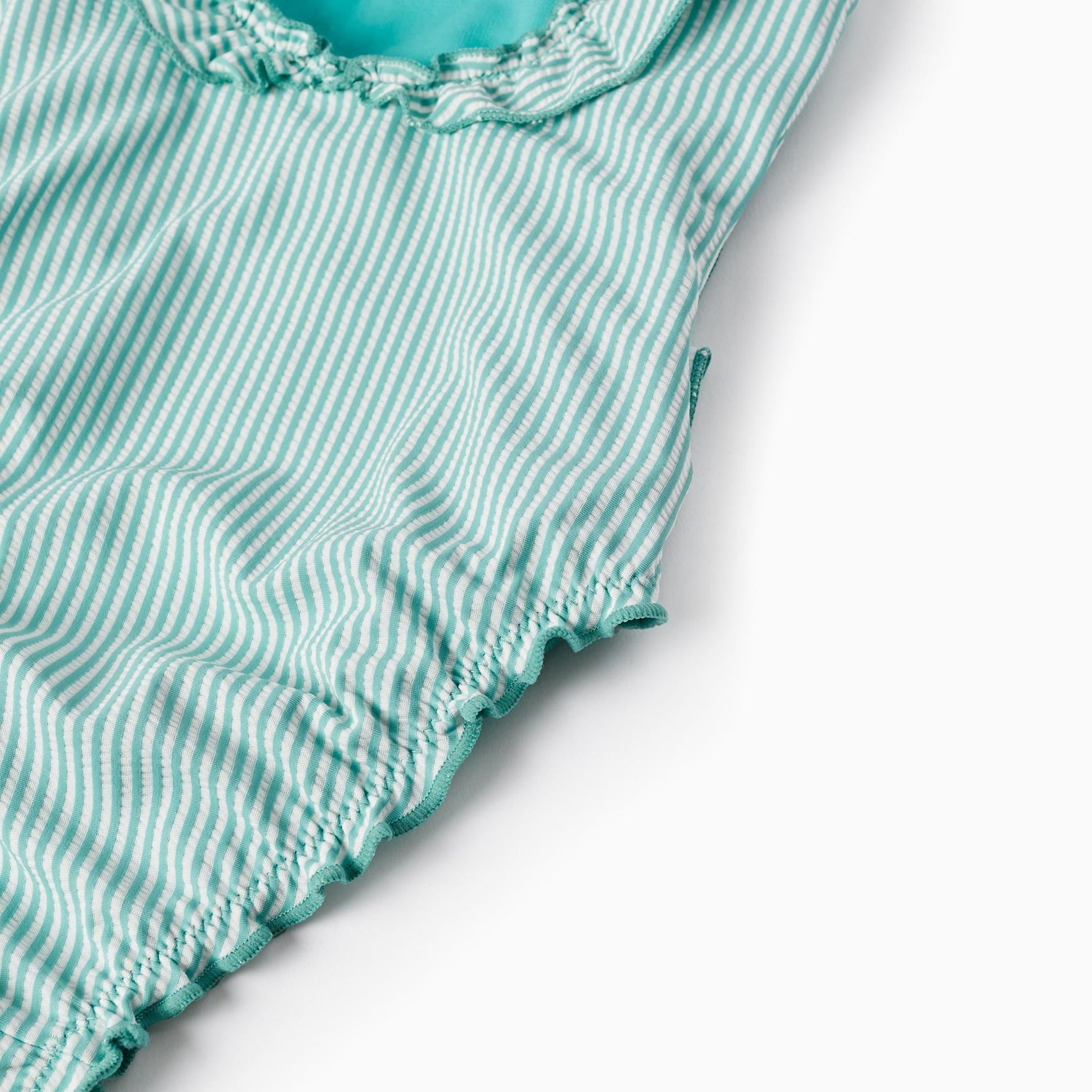 Striped Swimsuit with Ruffles for Girls, Green/White