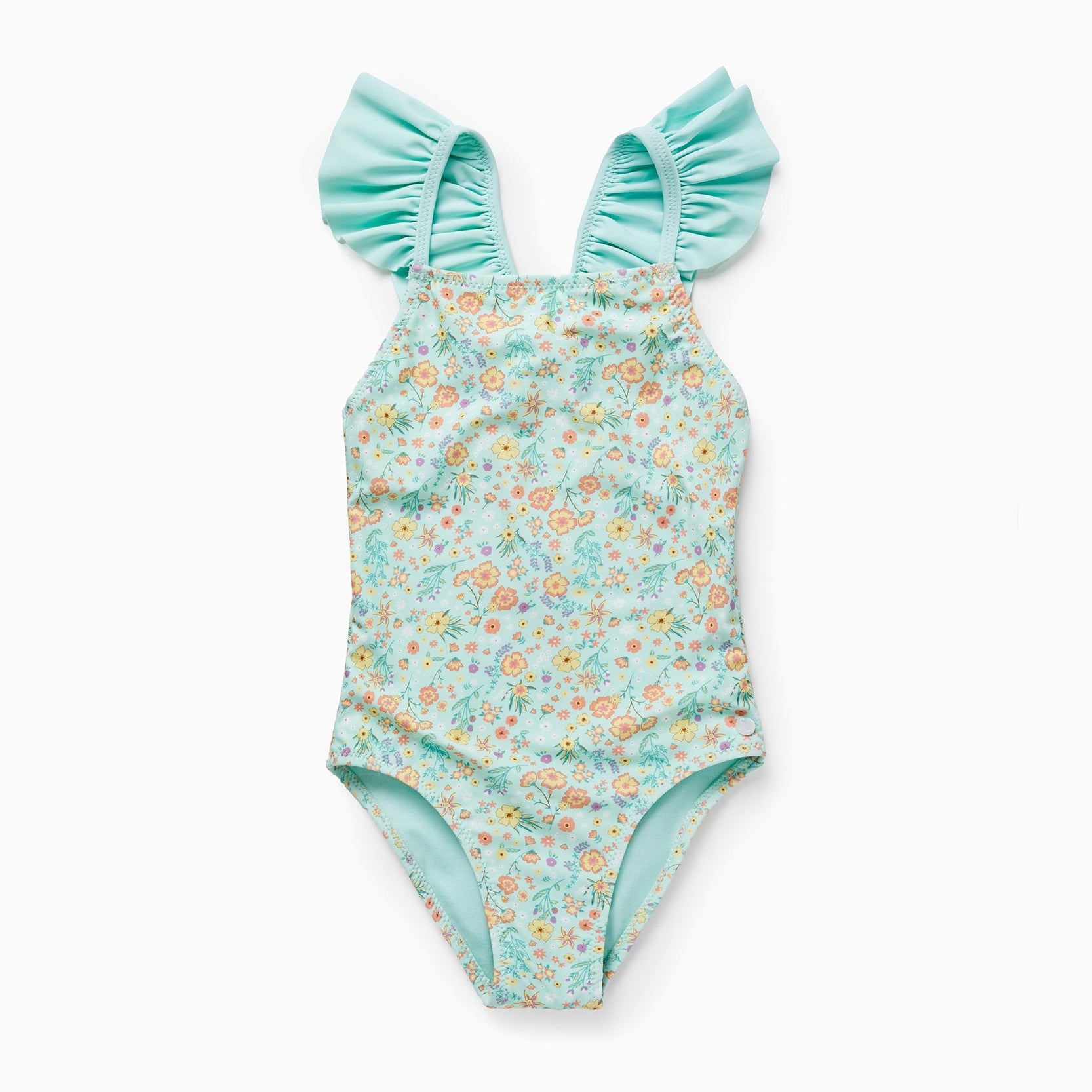 UPF80 Floral Swimsuit for Girls, Aqua Green