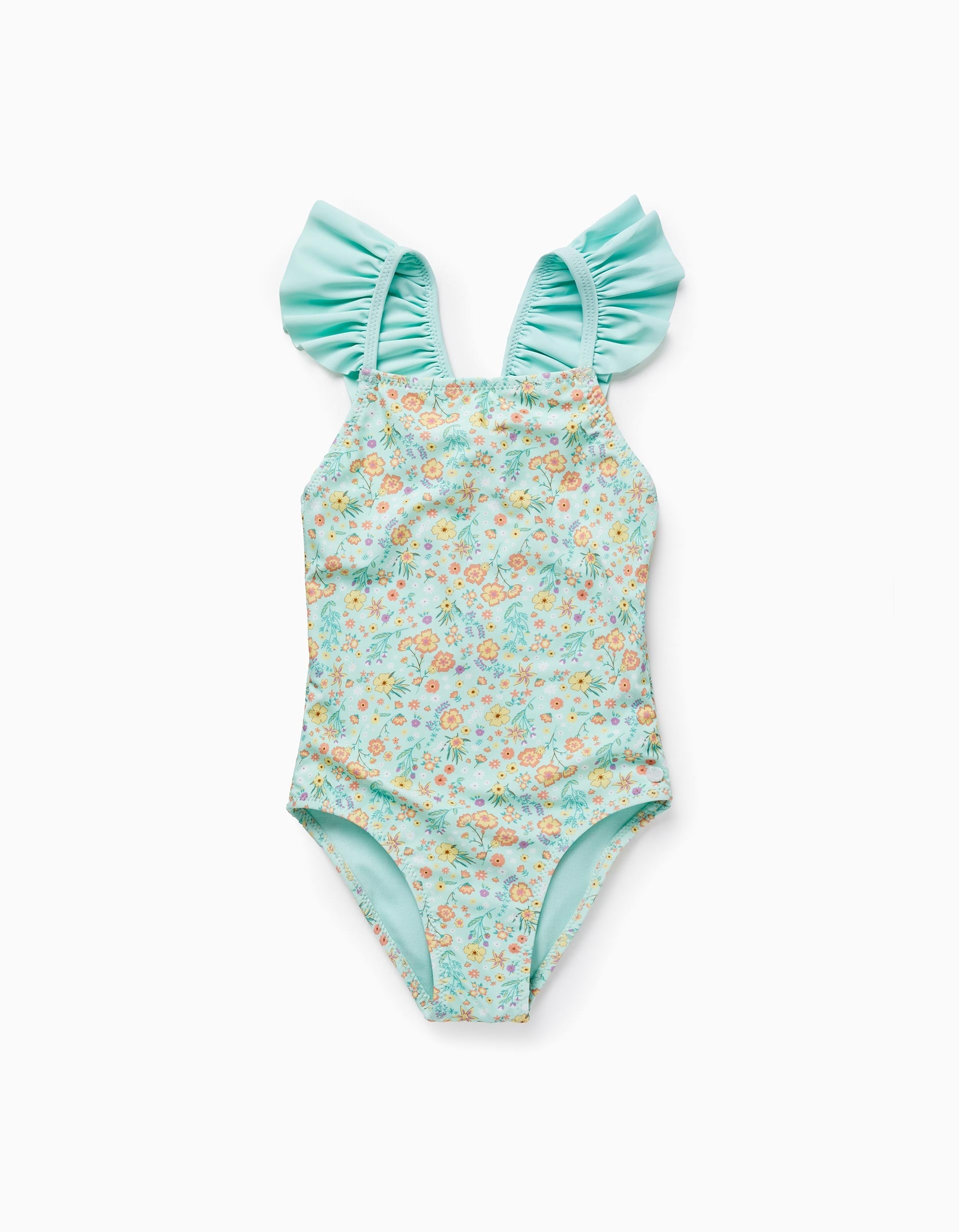 UPF80 Floral Swimsuit for Girls, Aqua Green