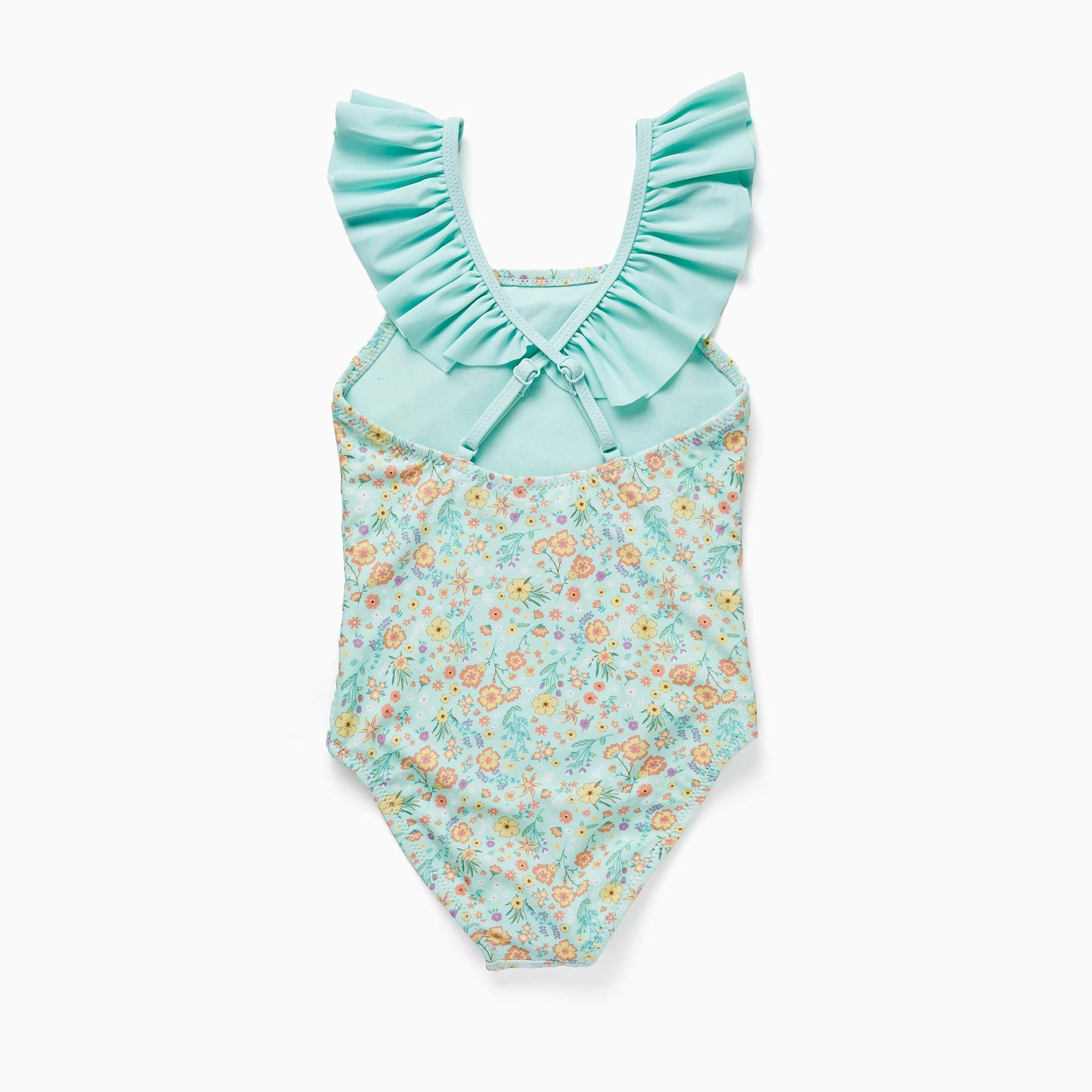 UPF80 Floral Swimsuit for Girls, Aqua Green