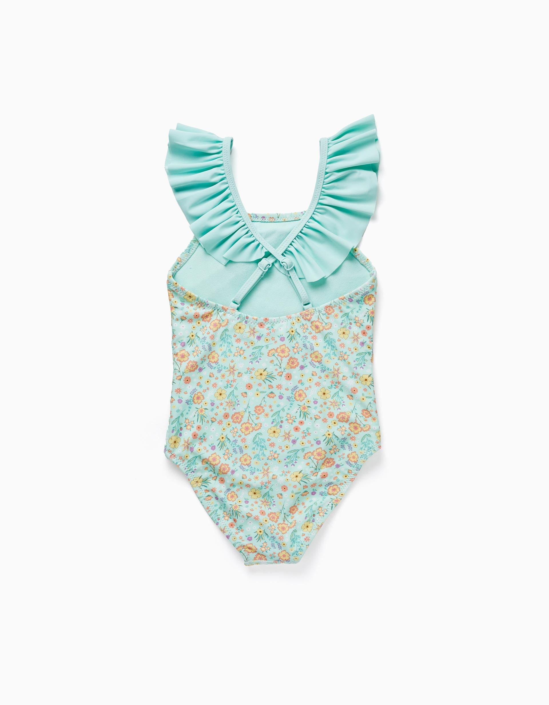 UPF80 Floral Swimsuit for Girls, Aqua Green