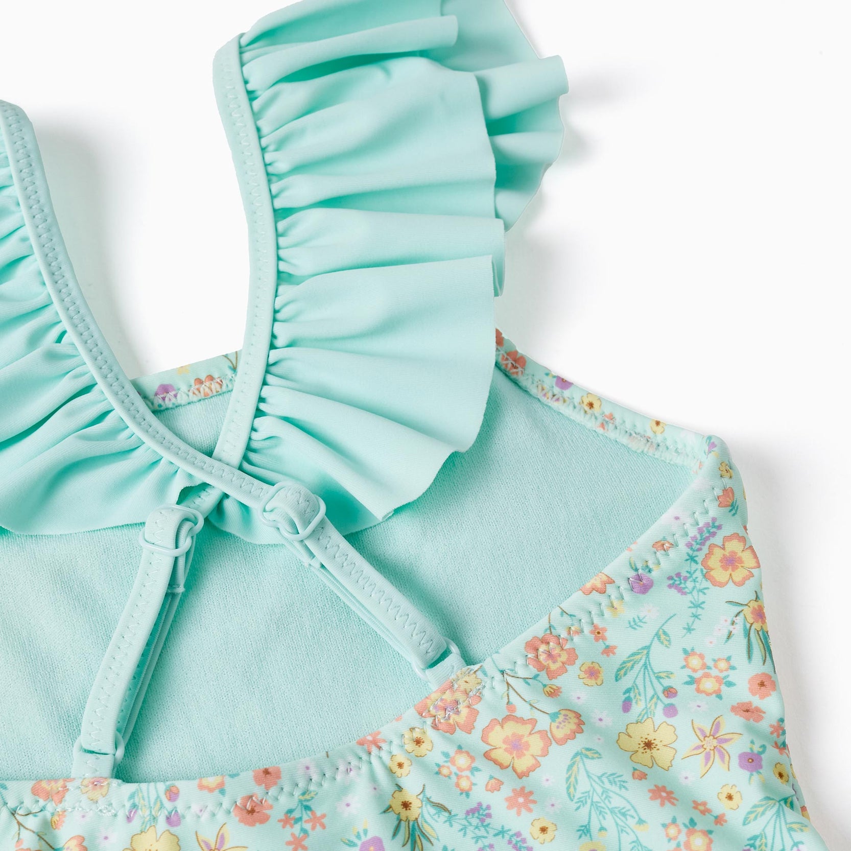UPF80 Floral Swimsuit for Girls, Aqua Green