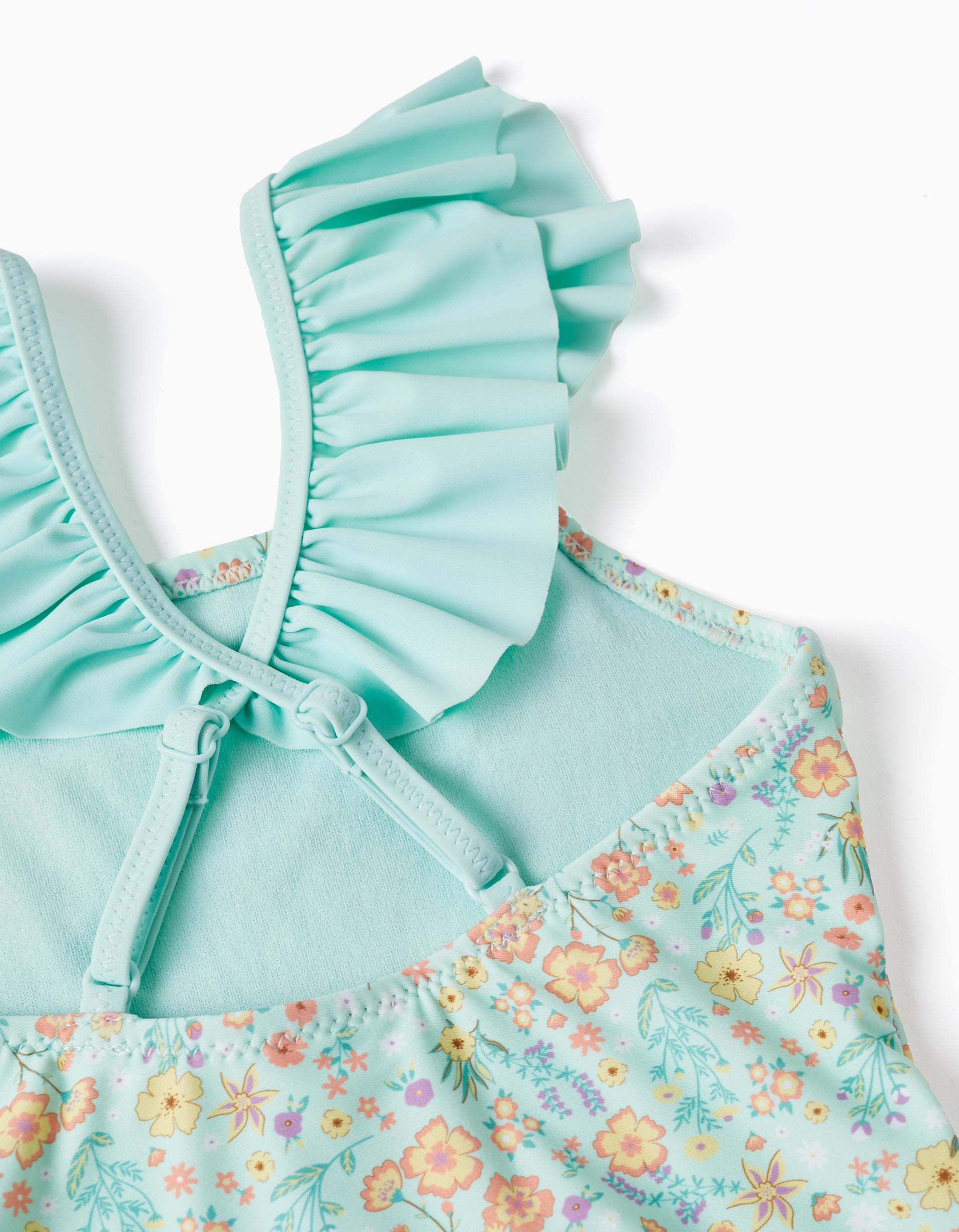 UPF80 Floral Swimsuit for Girls, Aqua Green