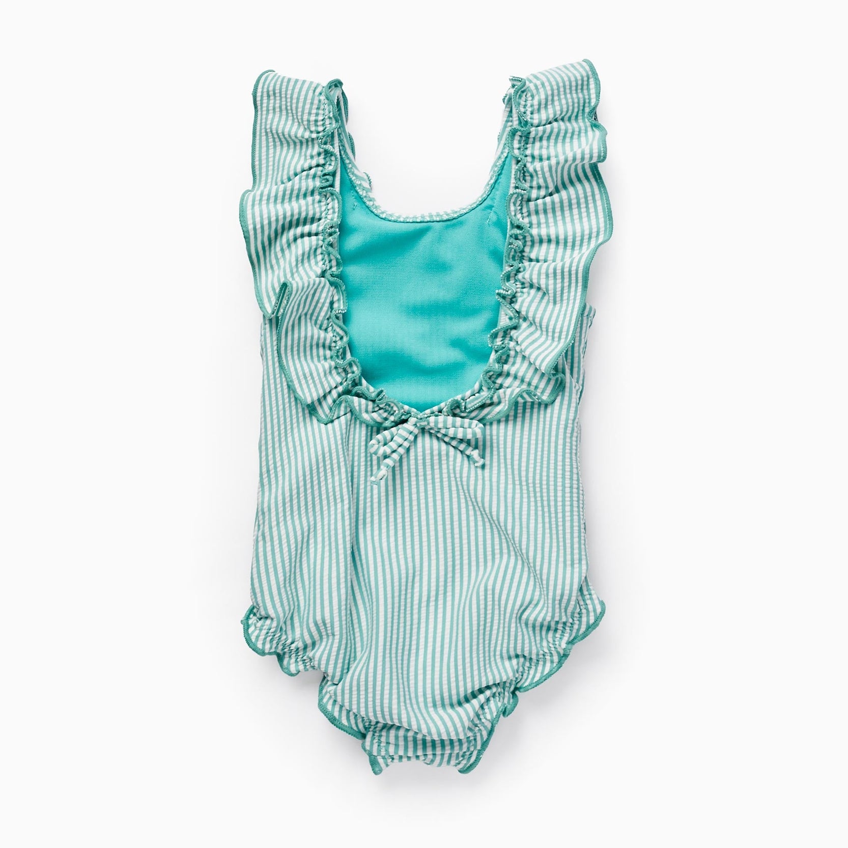 Striped Swimsuit with Ruffles for Baby Girls, Green/White