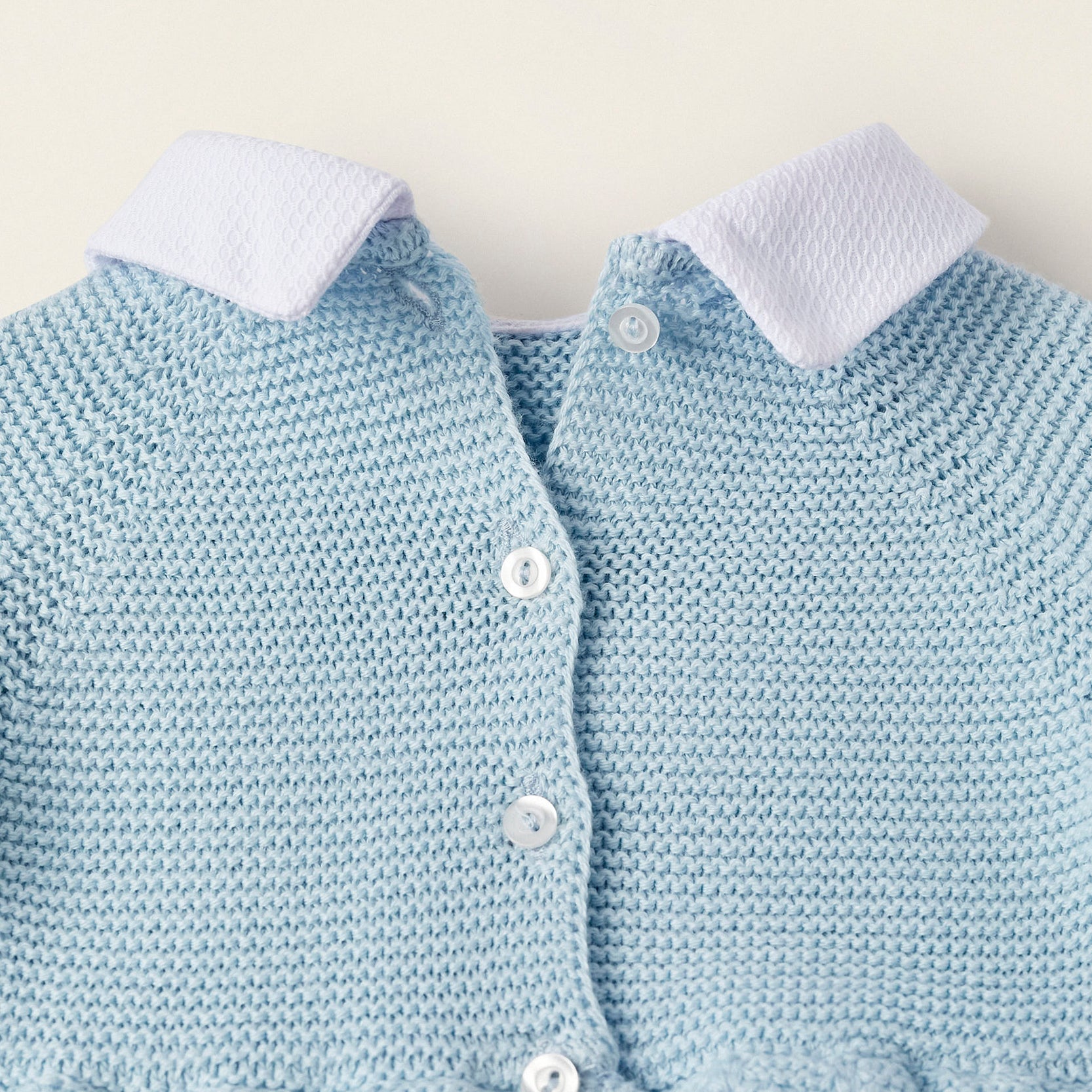 Long Sleeve Combined Bodysuit for Newborn Boys, Light Blue/White