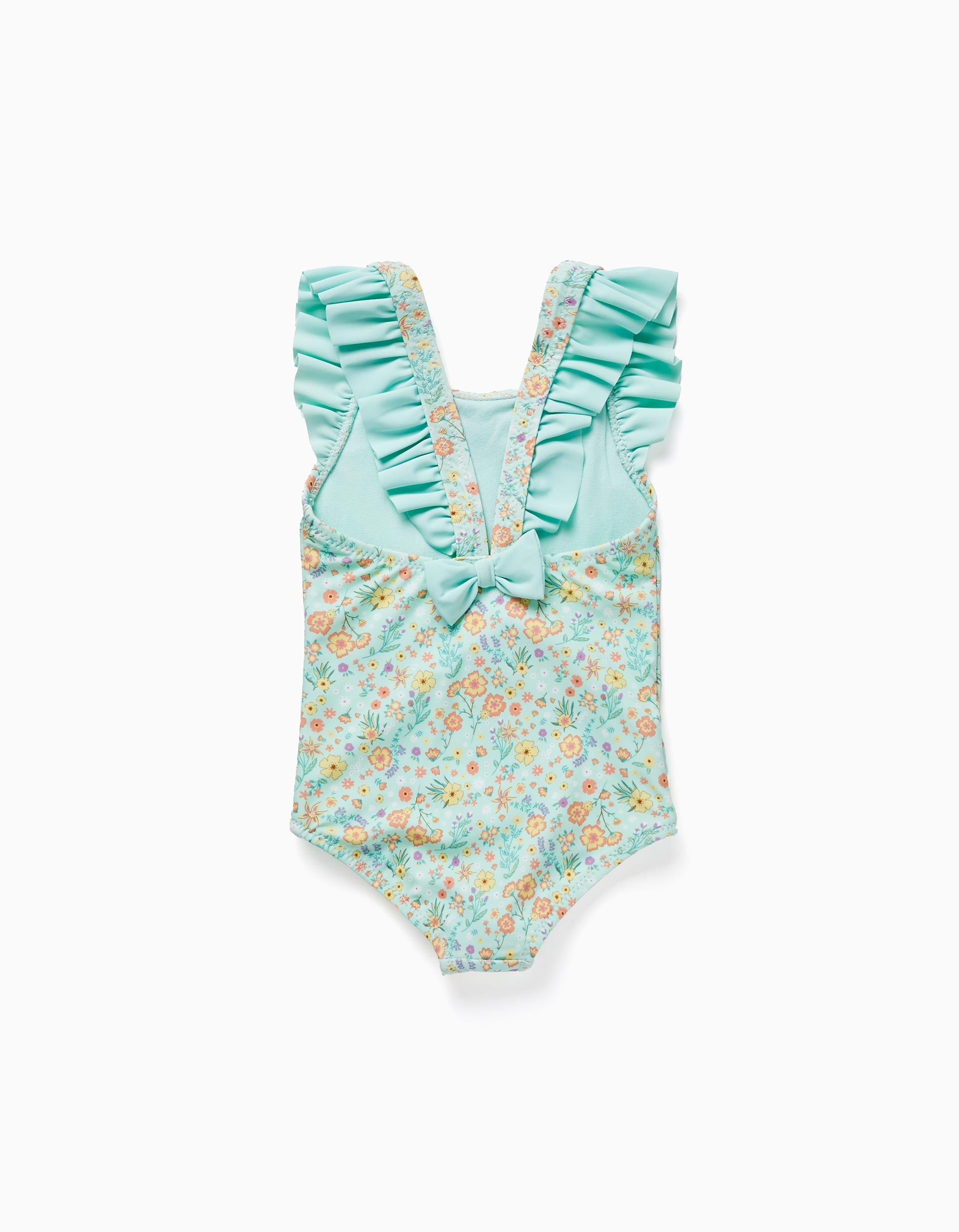 UPF80 Floral Swimsuit for Baby Girls, Aqua Green