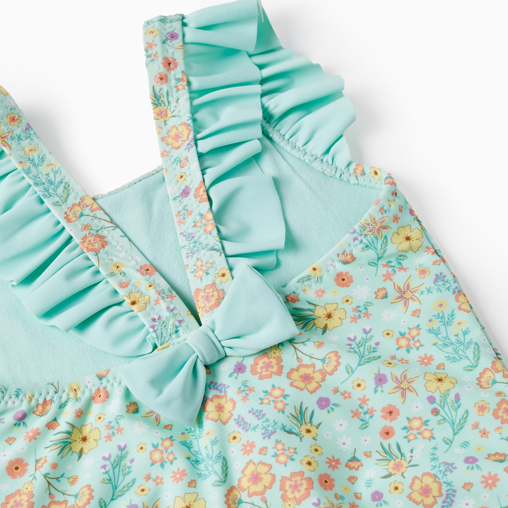UPF80 Floral Swimsuit for Baby Girls, Aqua Green