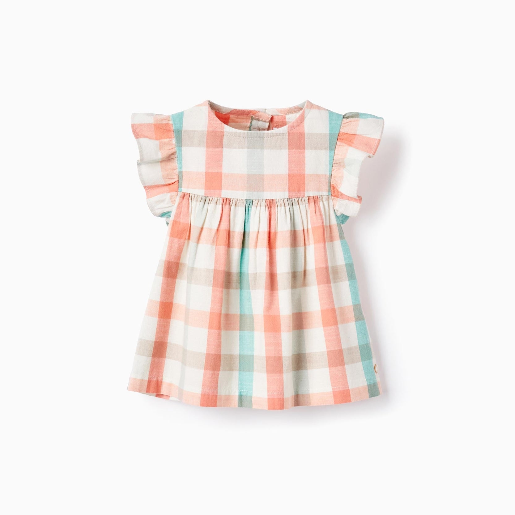 Checked Cotton Blouse for Baby Girls 'B&S', Coral/Green Water