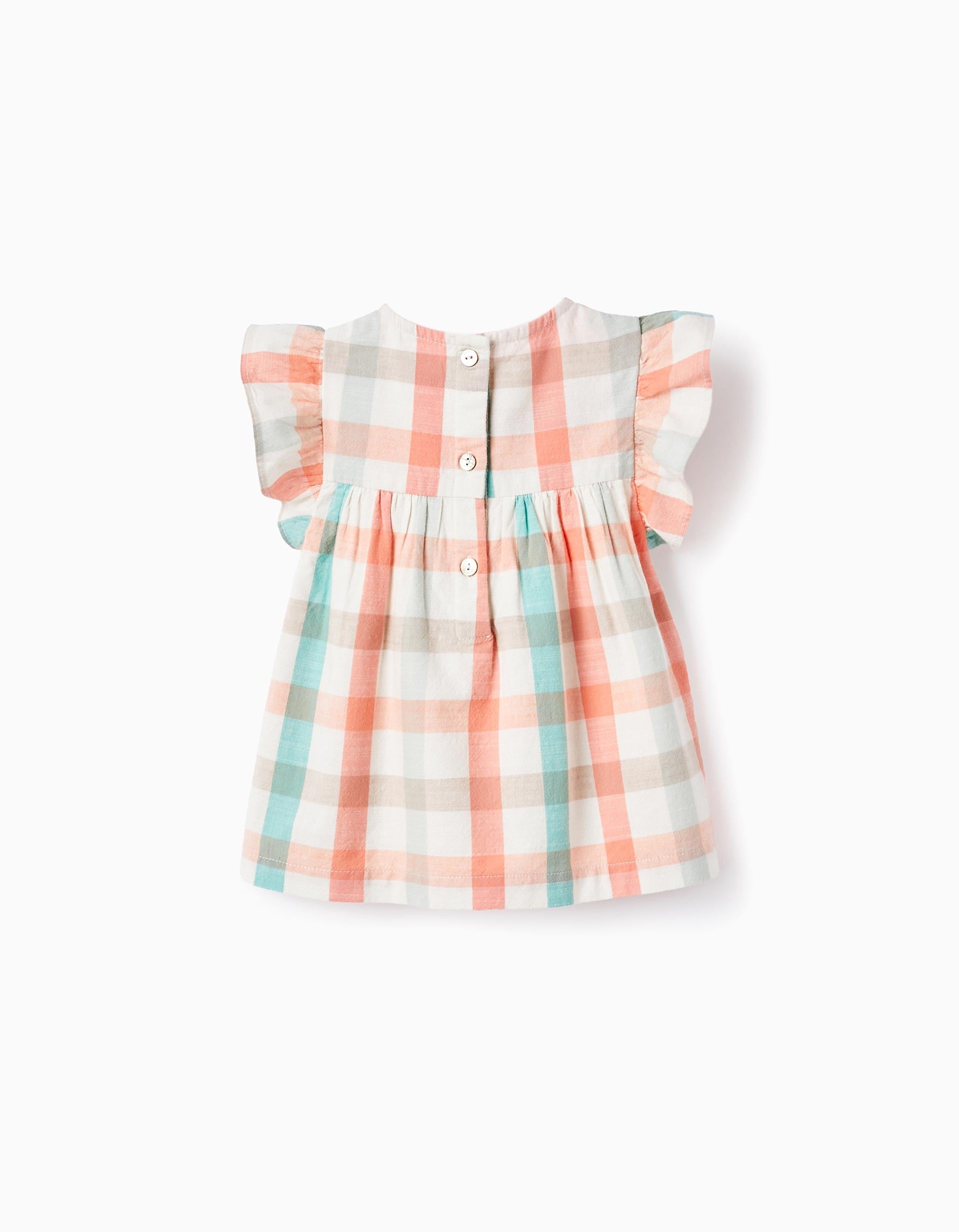 Checked Cotton Blouse for Baby Girls 'B&S', Coral/Green Water