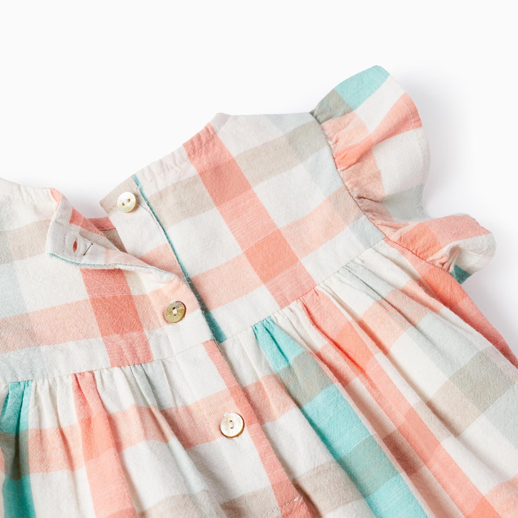 Checked Cotton Blouse for Baby Girls 'B&S', Coral/Green Water