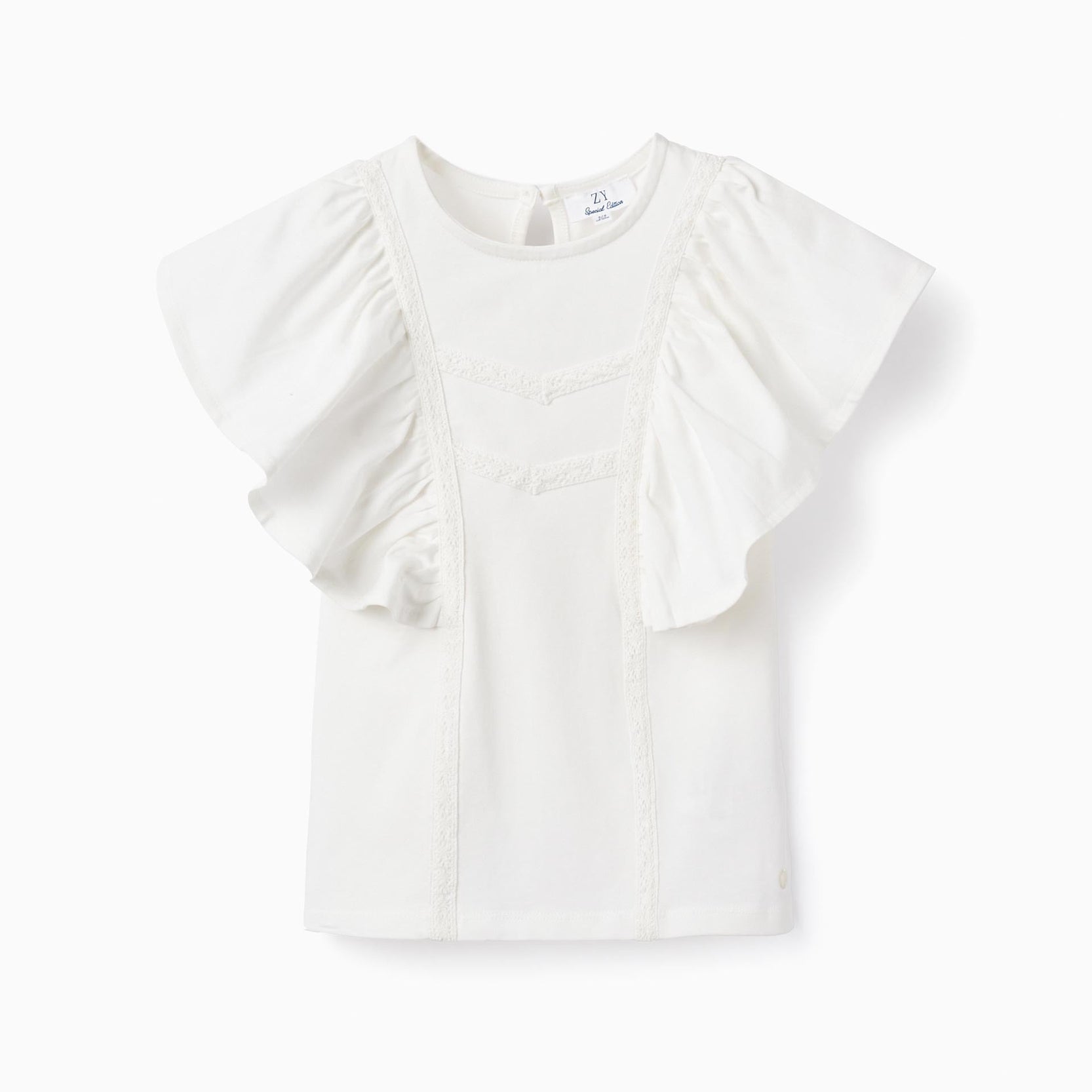 T-shirt with Frills and Lace for Girls 'B&S', White