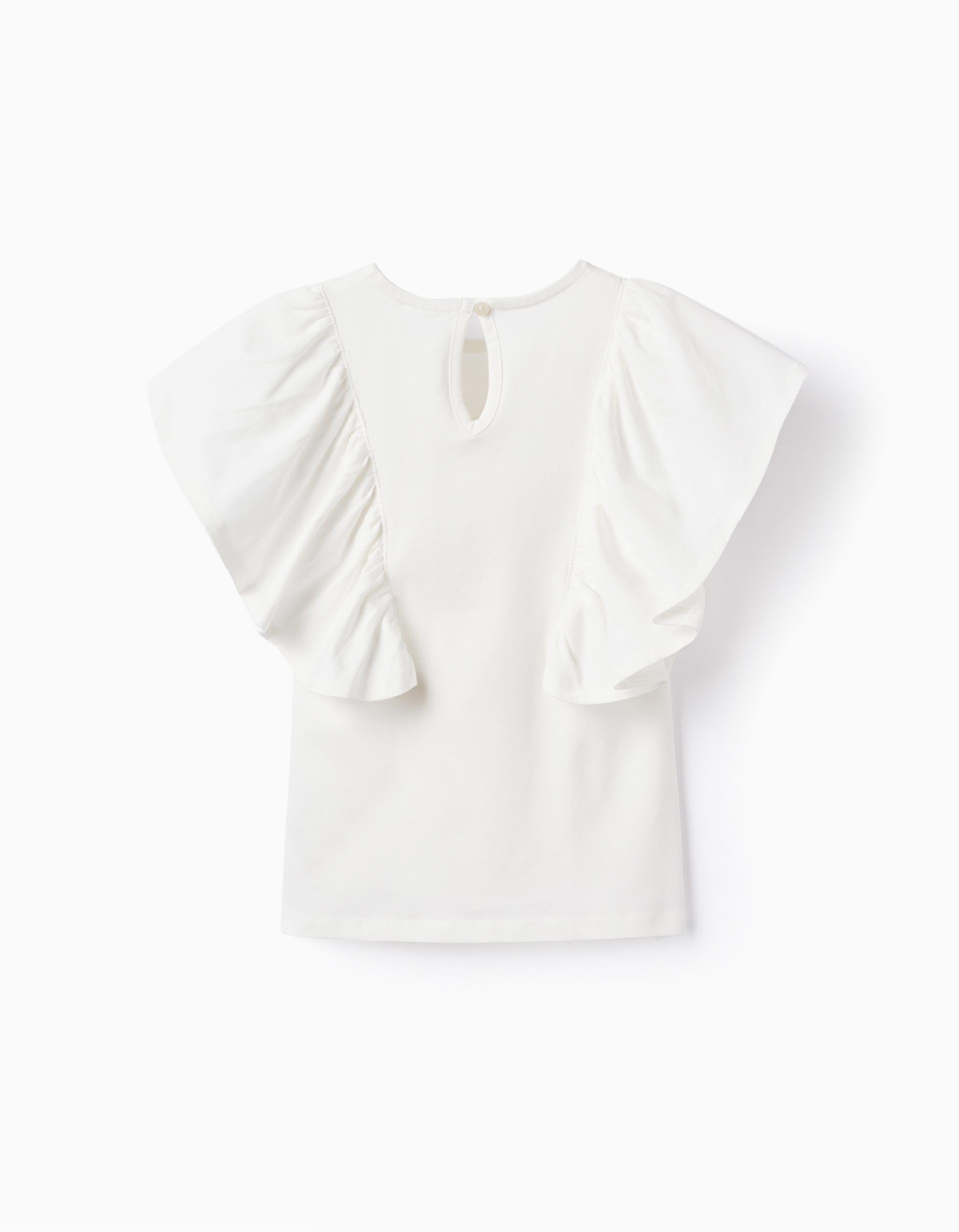 T-shirt with Frills and Lace for Girls 'B&S', White
