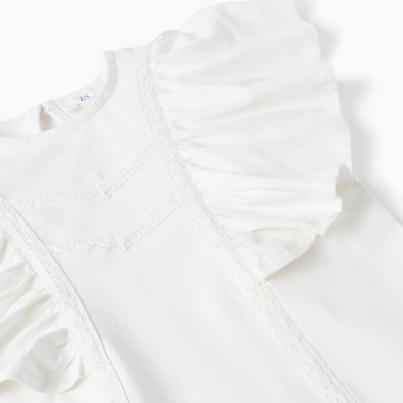 T-shirt with Frills and Lace for Girls 'B&S', White