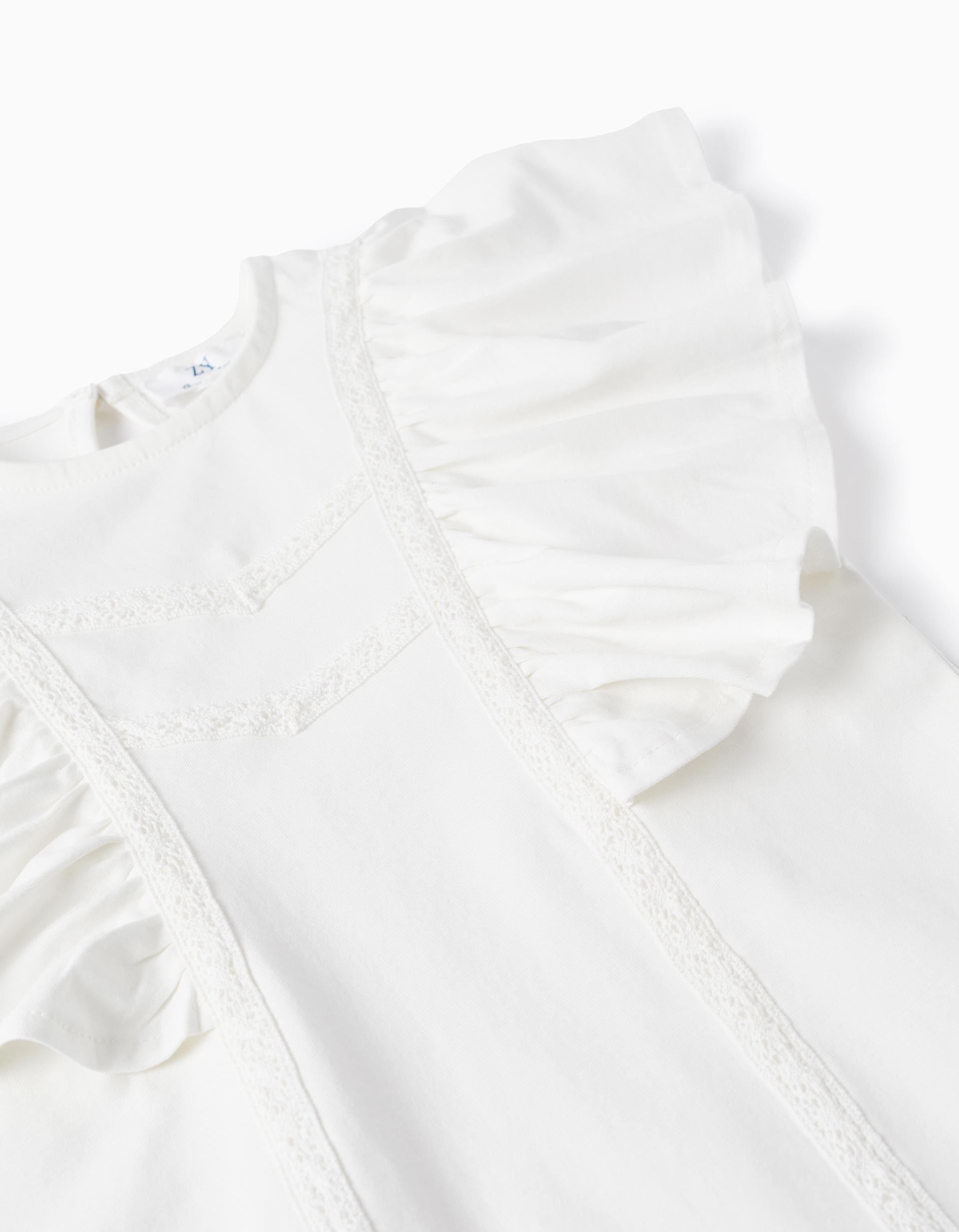 T-shirt with Frills and Lace for Girls 'B&S', White