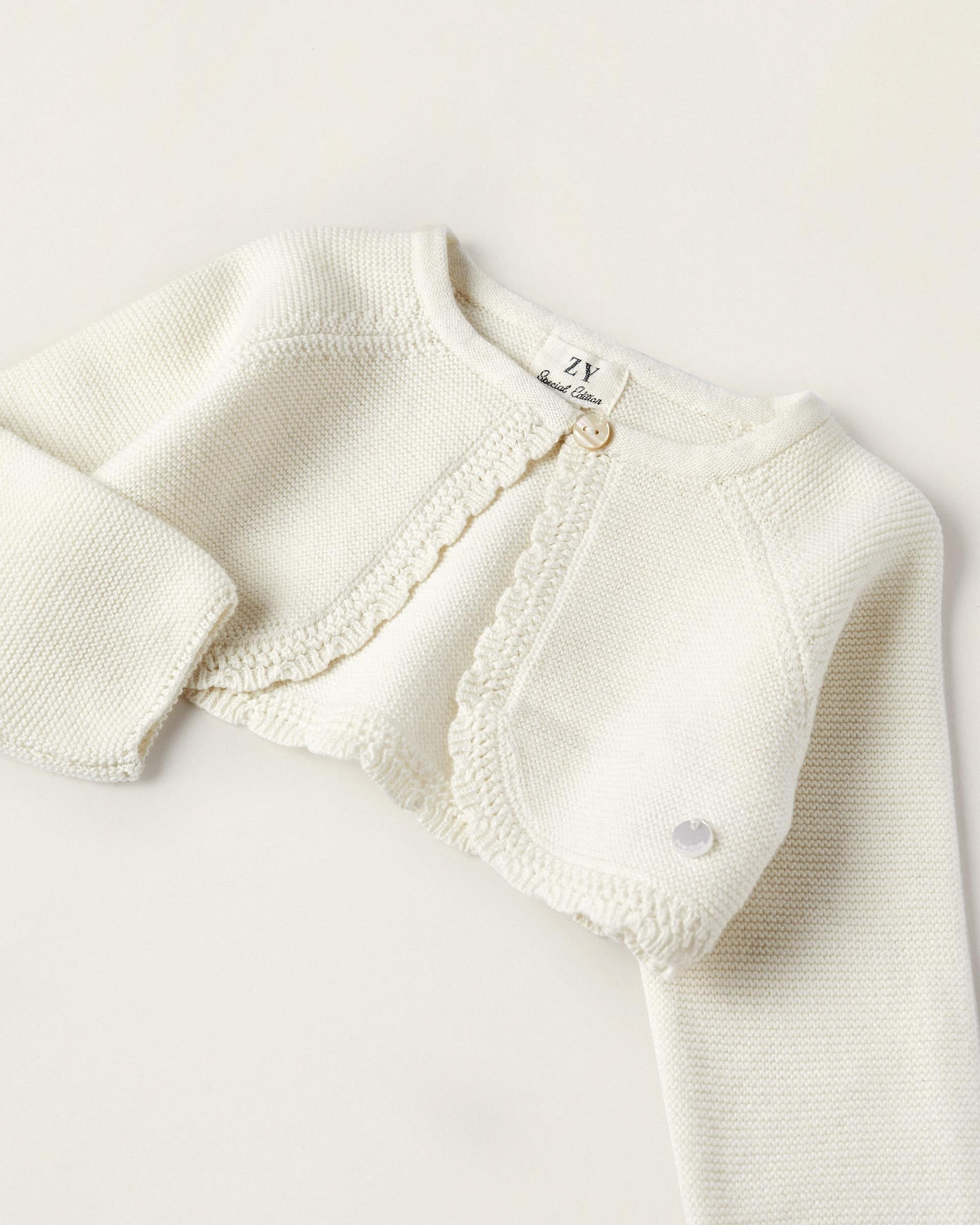Knitted Bolero Jacket for Newborn Girls, White