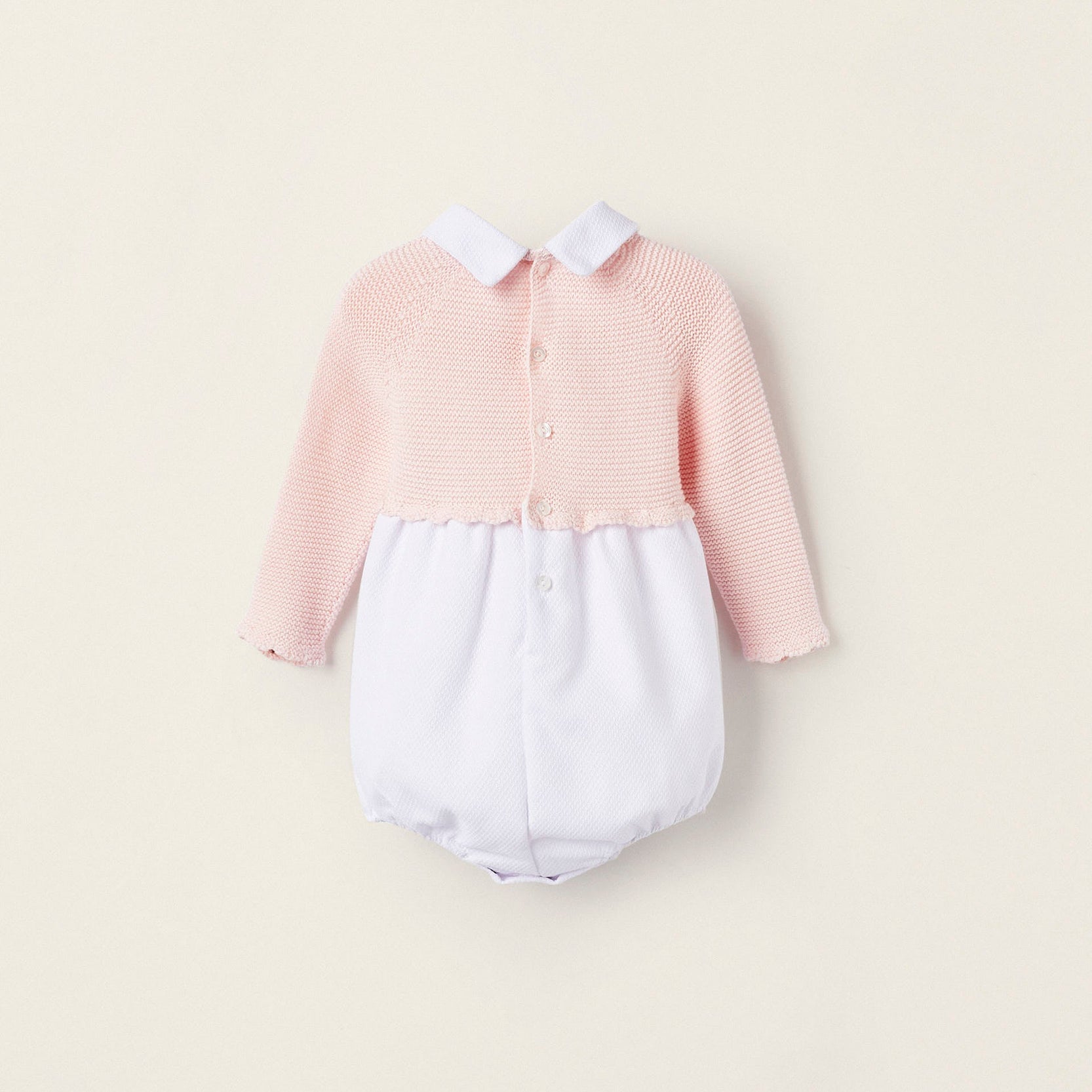 Long Sleeve Combined Bodysuit for Newborn Girls, Light Pink/White