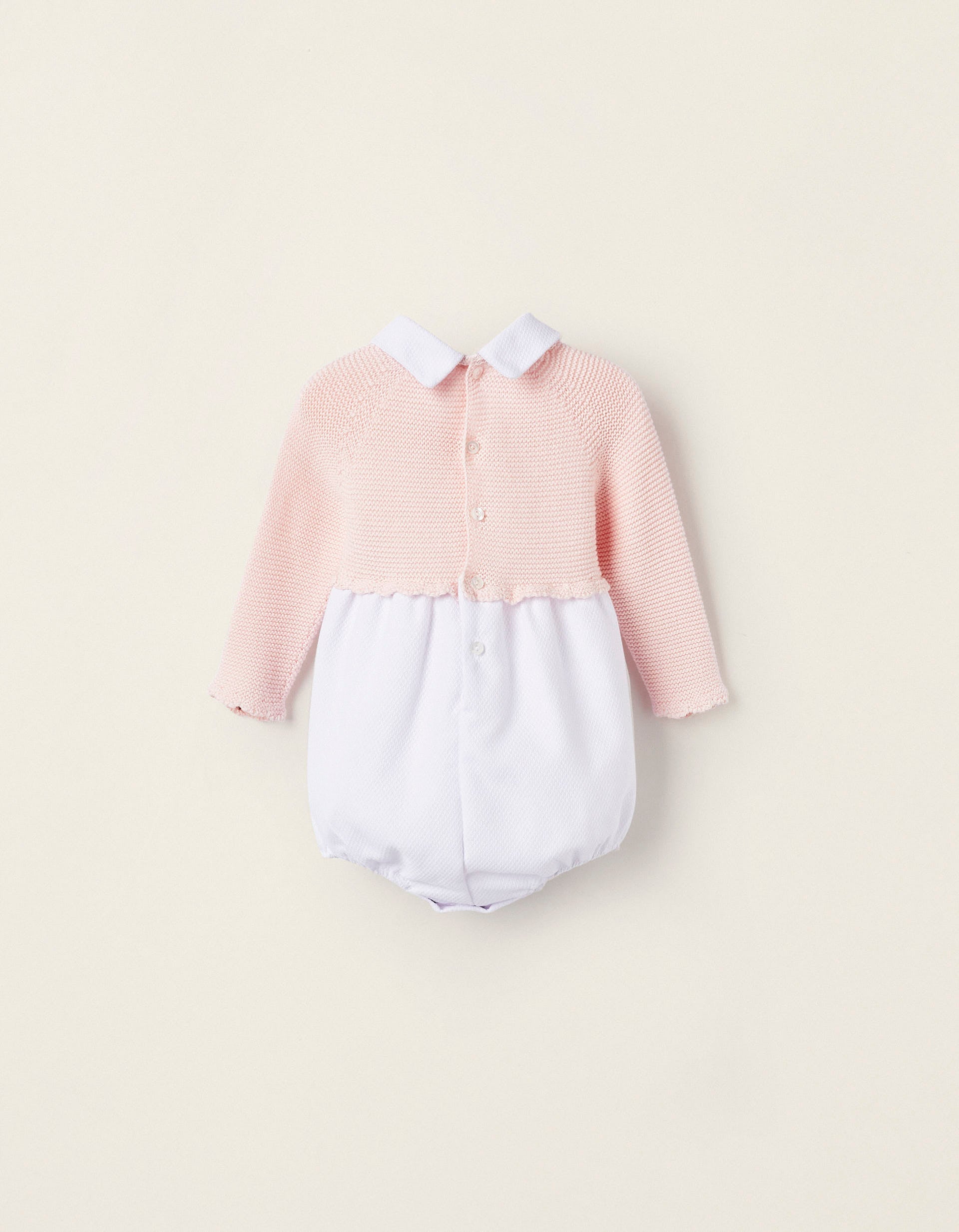 Long Sleeve Combined Bodysuit for Newborn Girls, Light Pink/White