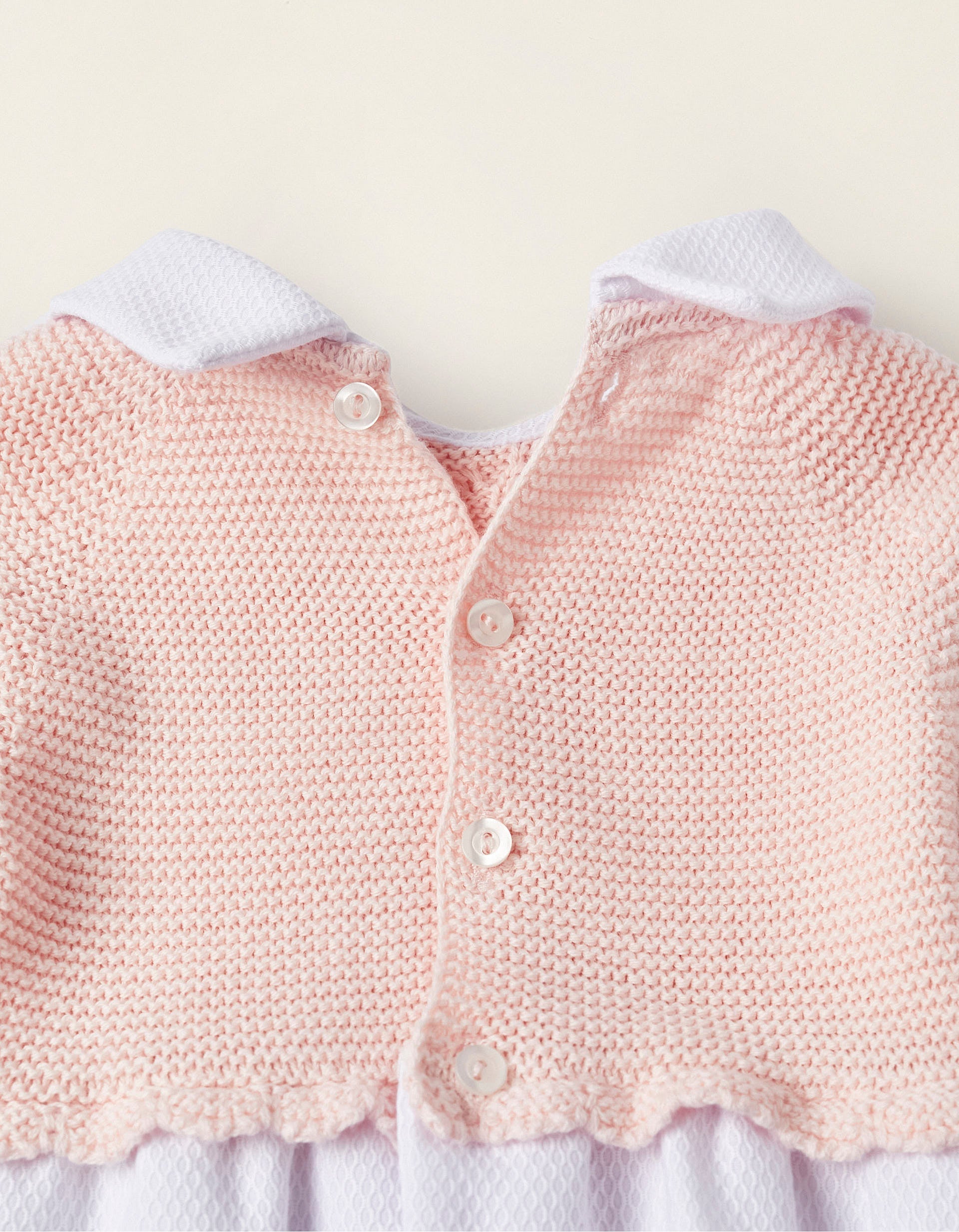 Long Sleeve Combined Bodysuit for Newborn Girls, Light Pink/White