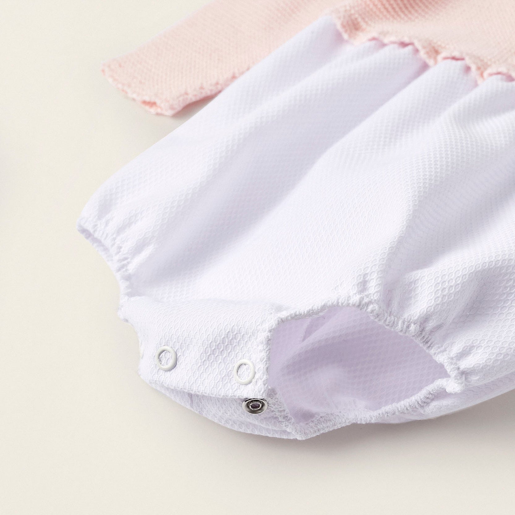 Long Sleeve Combined Bodysuit for Newborn Girls, Light Pink/White