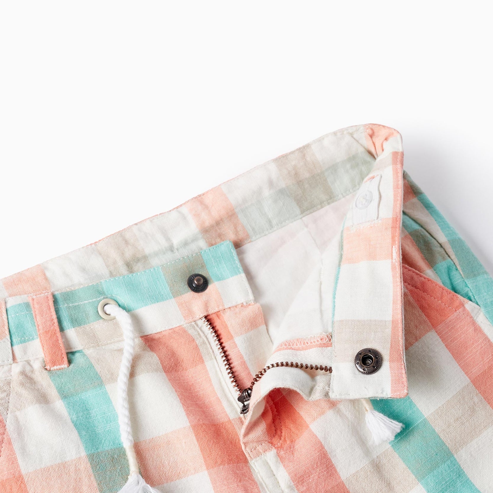 Checkered Cotton Shorts for Baby Boys, Aqua Green/Coral