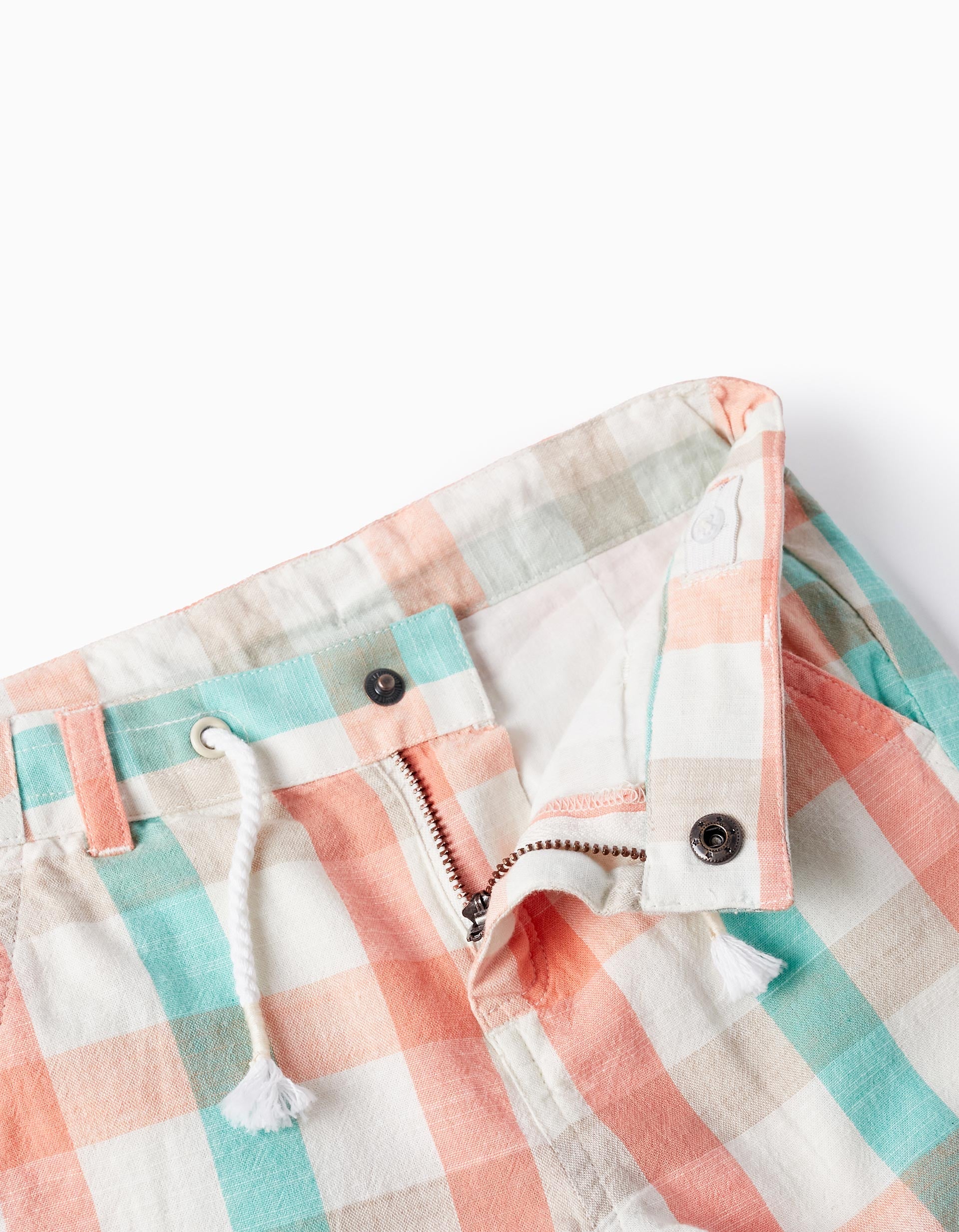 Checkered Cotton Shorts for Baby Boys, Aqua Green/Coral