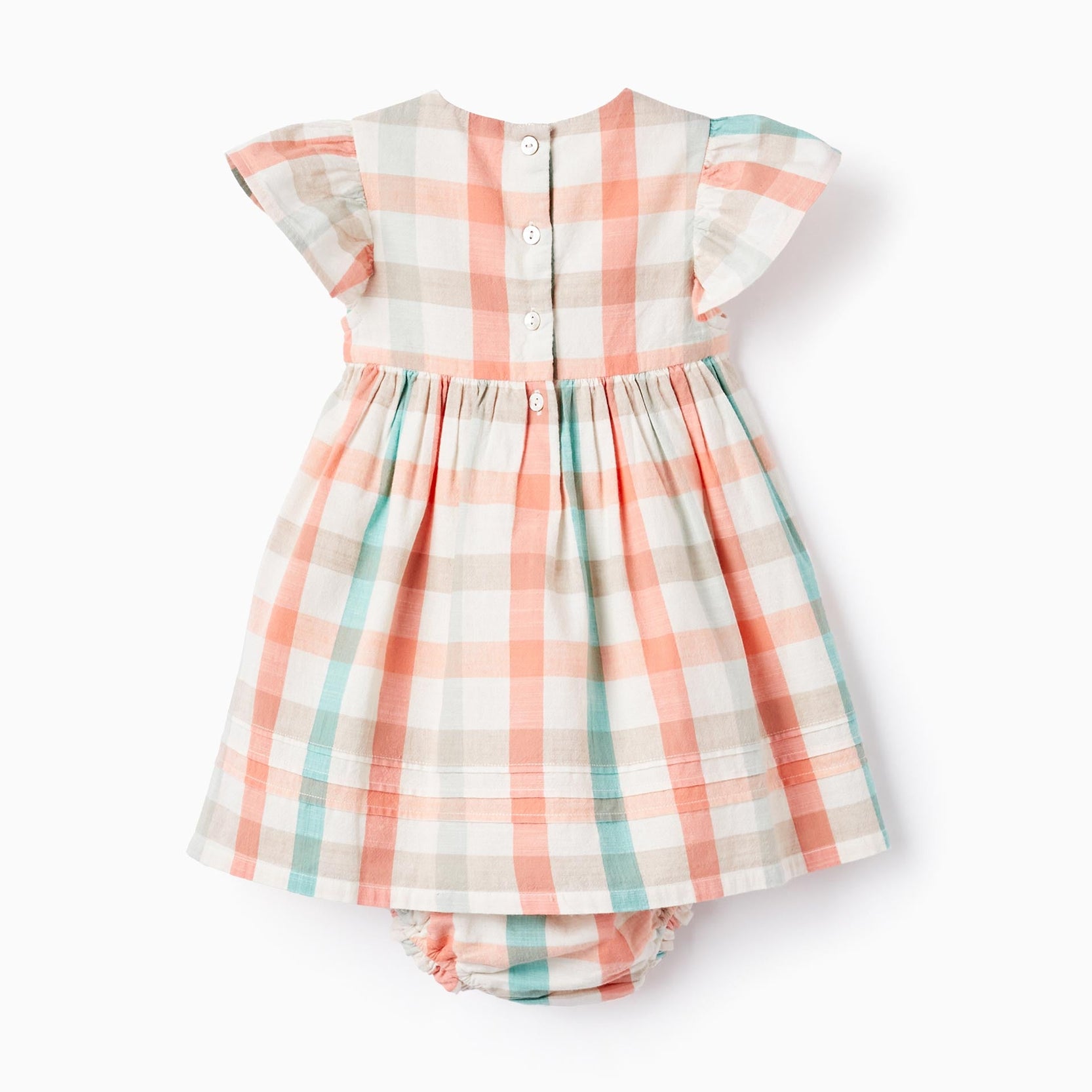 Checked Dress + Bloomers for Baby Girls 'B&S', Coral/Green Water