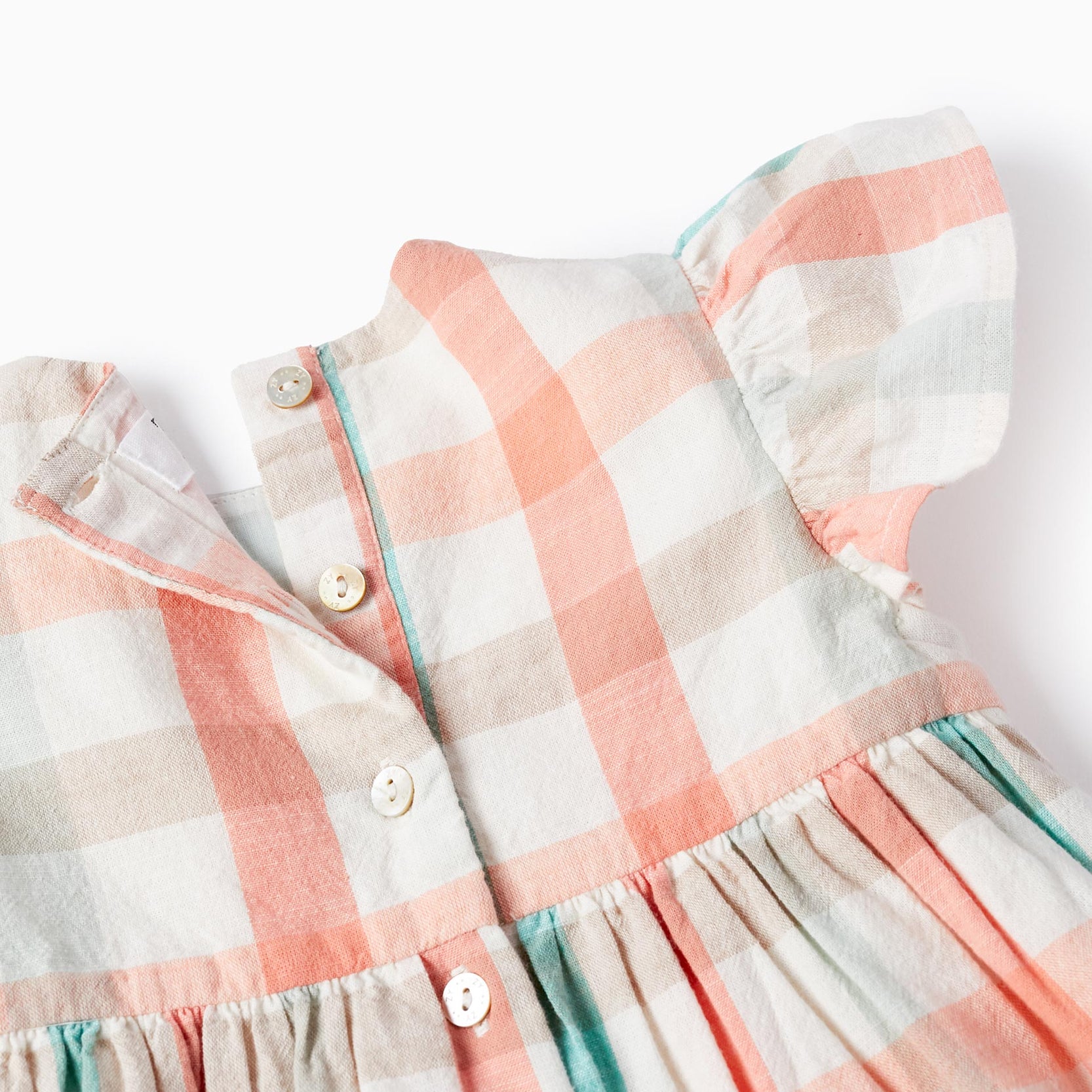 Checked Dress + Bloomers for Baby Girls 'B&S', Coral/Green Water