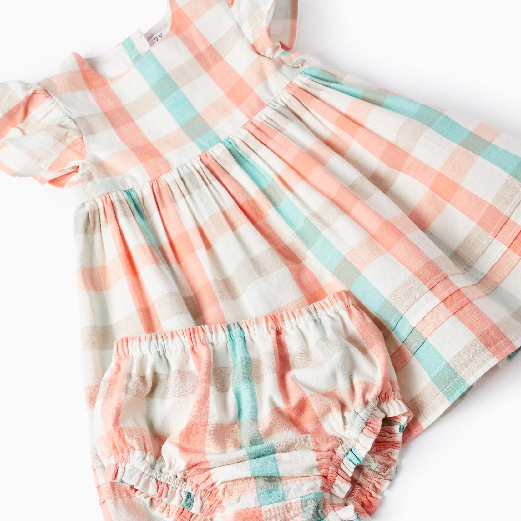 Checked Dress + Bloomers for Baby Girls 'B&S', Coral/Green Water