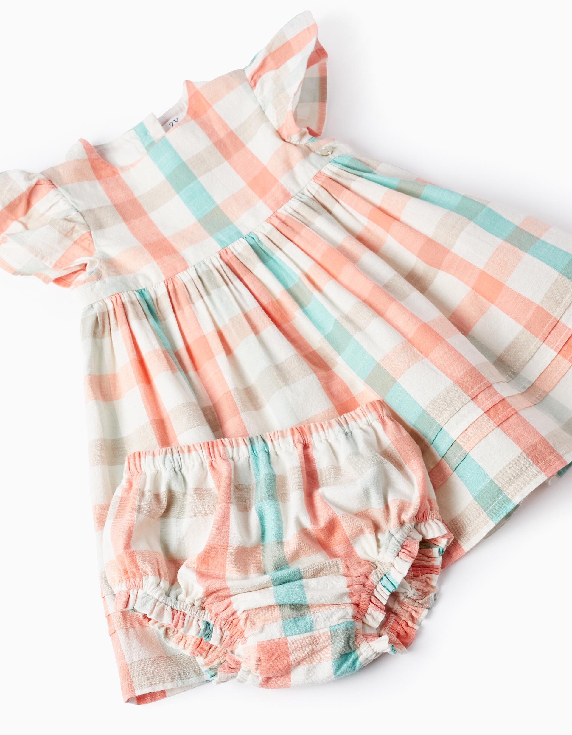 Checked Dress + Bloomers for Baby Girls 'B&S', Coral/Green Water
