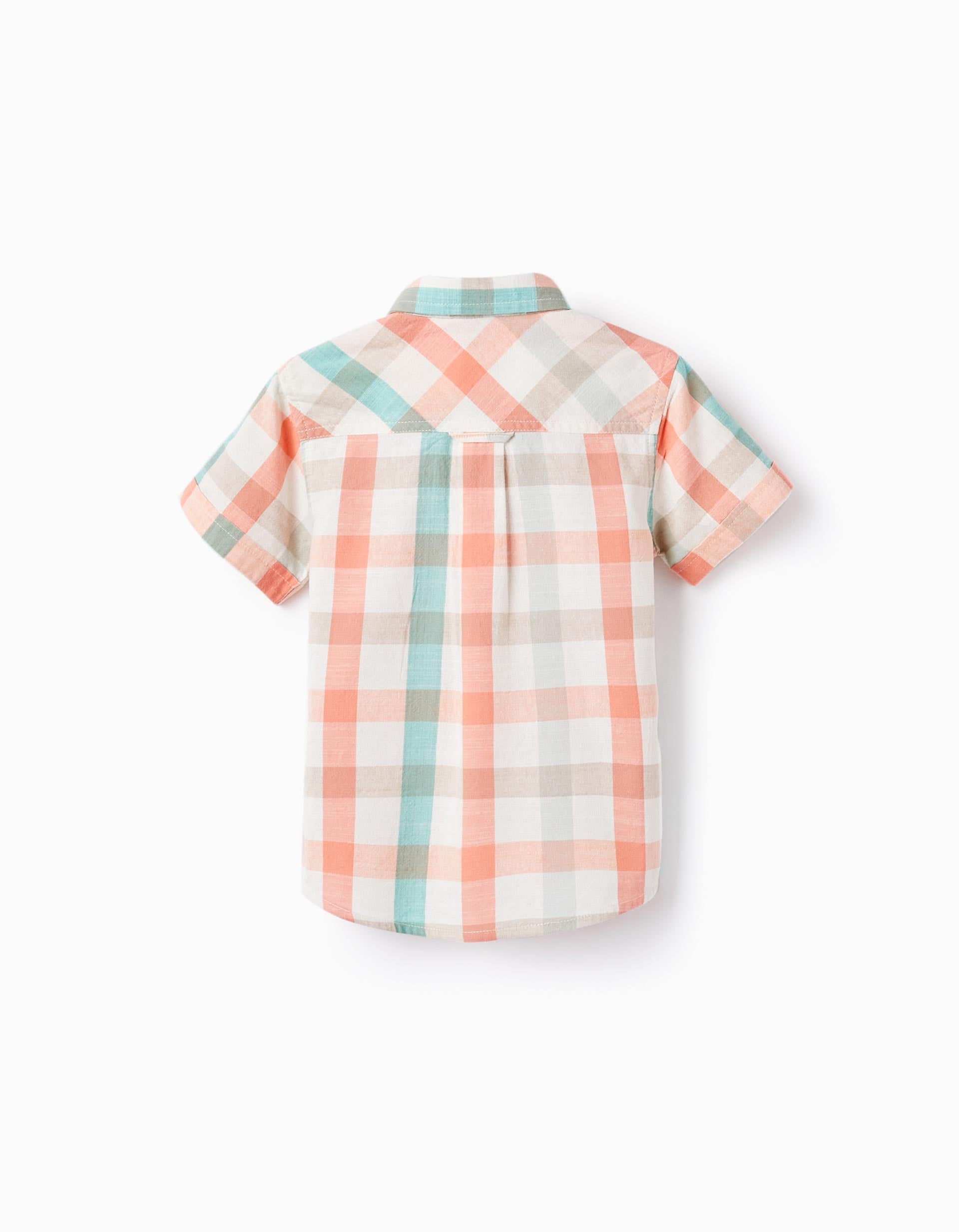 Checked Shirt in Cotton for Baby Boys 'B&S', Aqua Green/Coral