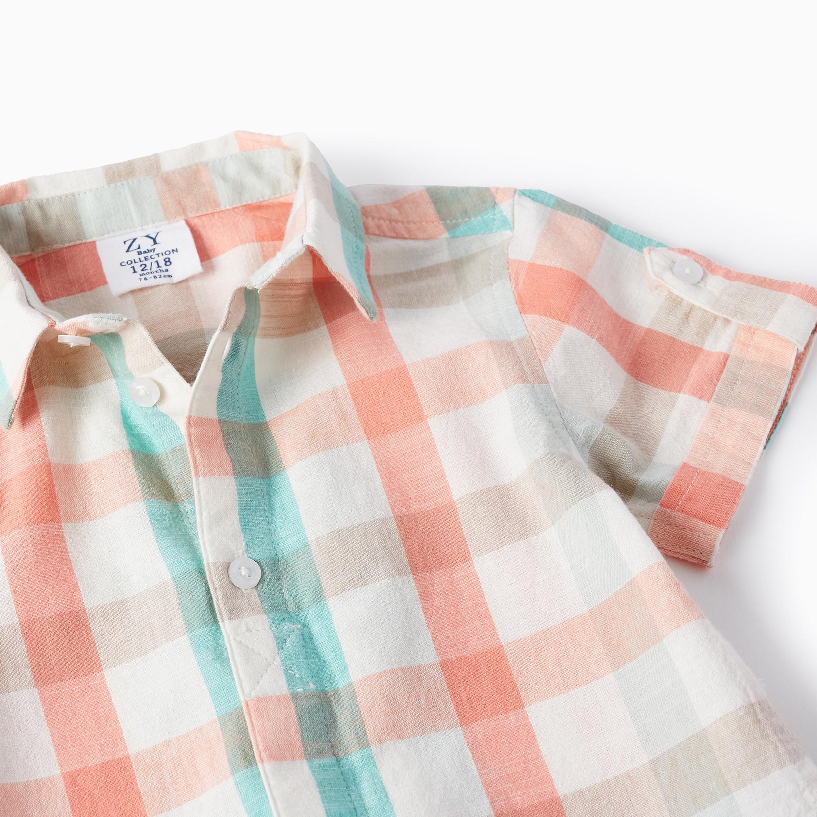 Checked Shirt in Cotton for Baby Boys 'B&S', Aqua Green/Coral