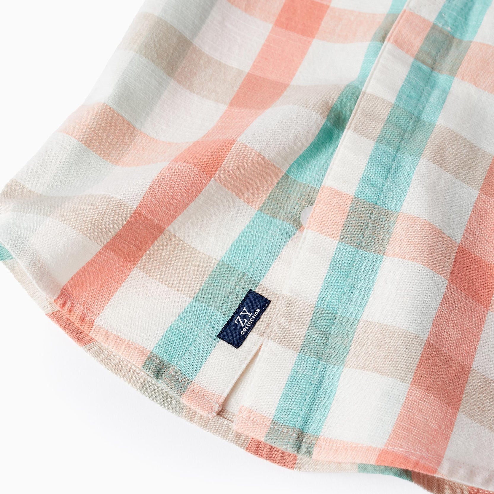 Checked Shirt in Cotton for Baby Boys 'B&S', Aqua Green/Coral