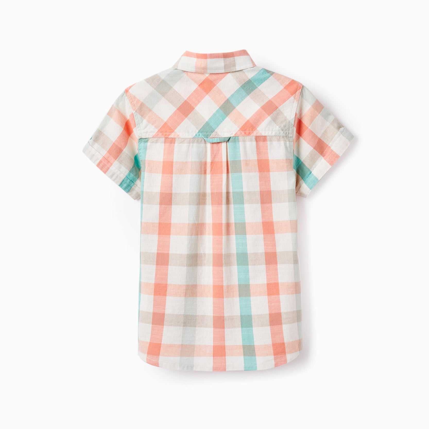 Checked Shirt in Cotton for Boys 'B&S', Aqua Green/Coral