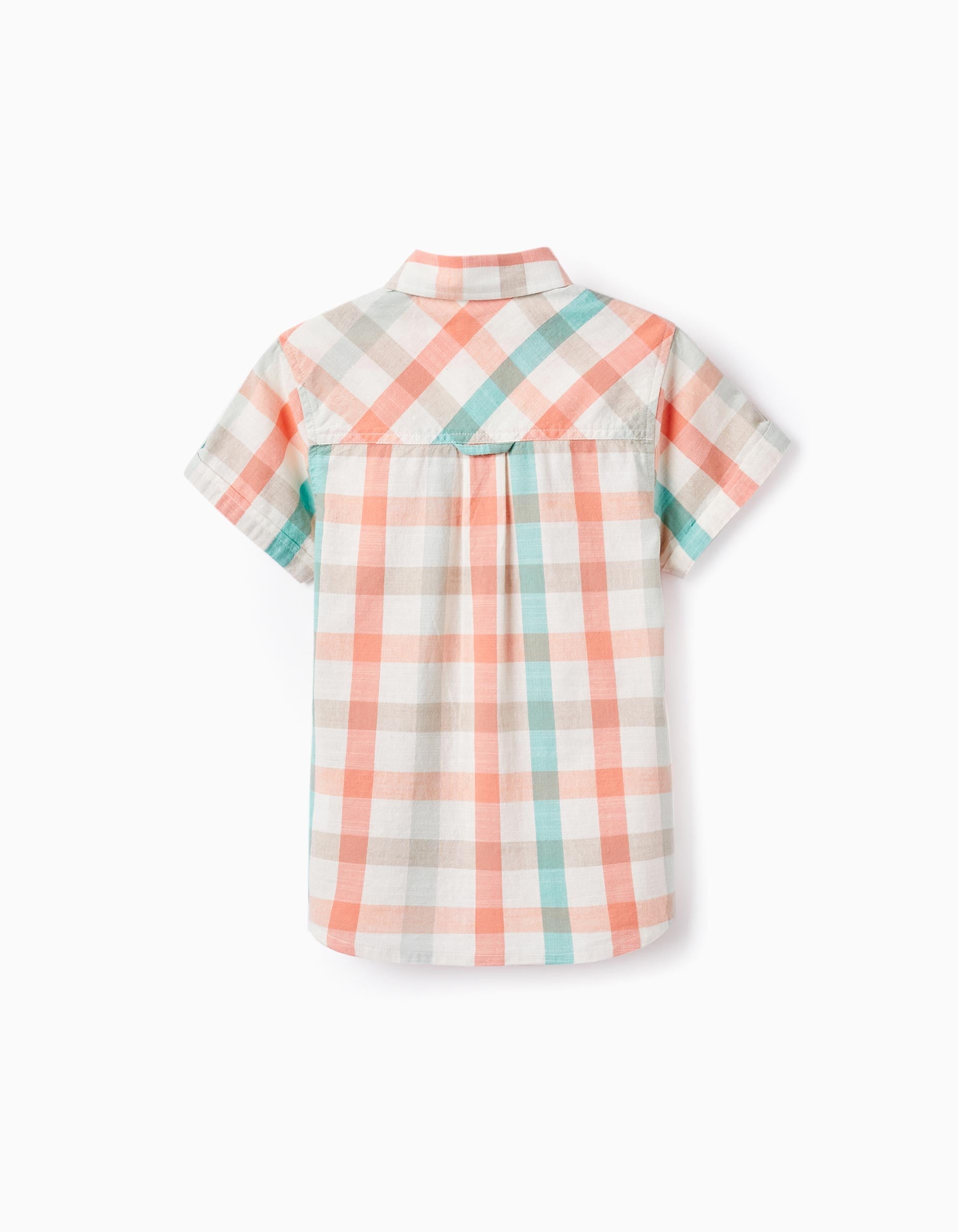 Checked Shirt in Cotton for Boys 'B&S', Aqua Green/Coral