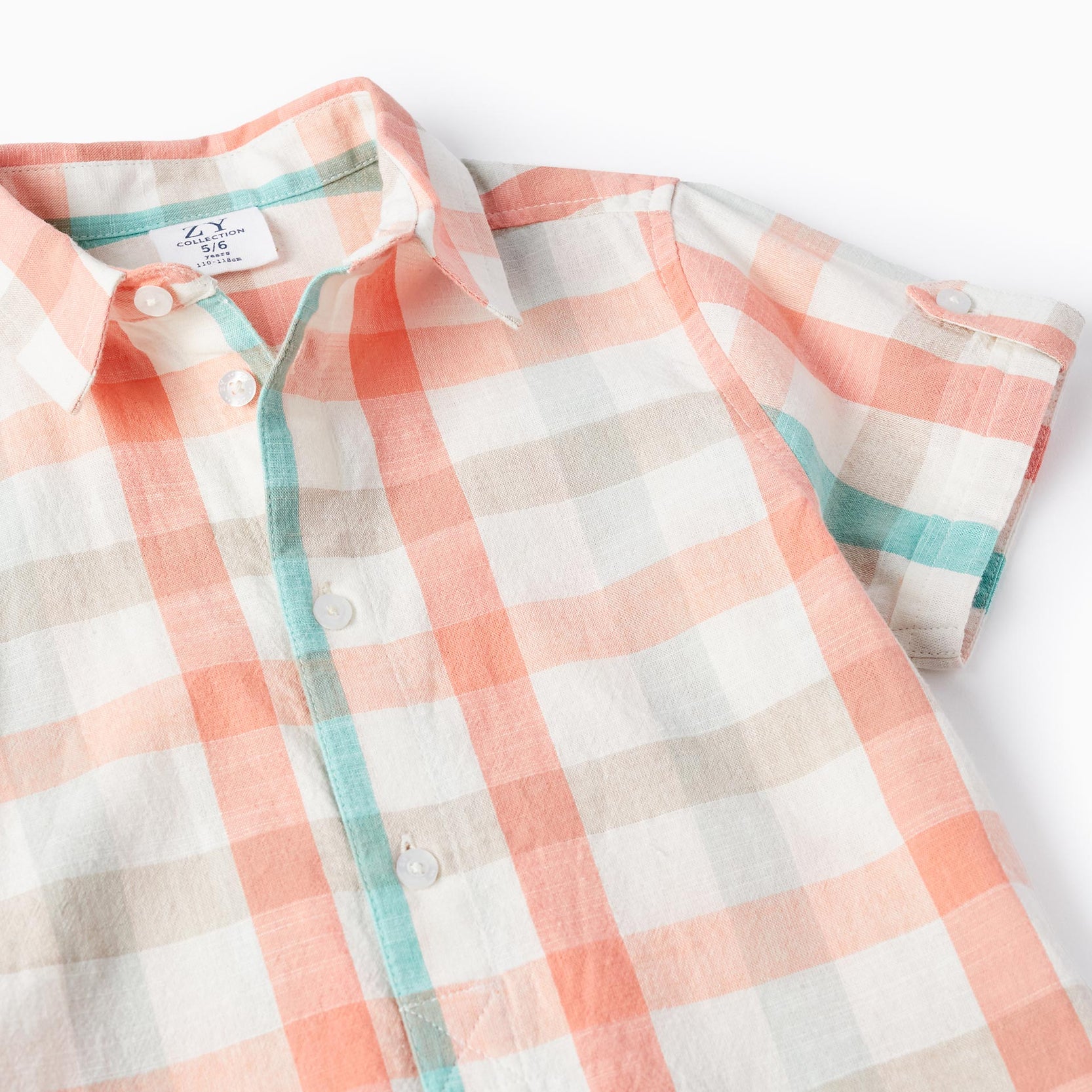 Checked Shirt in Cotton for Boys 'B&S', Aqua Green/Coral