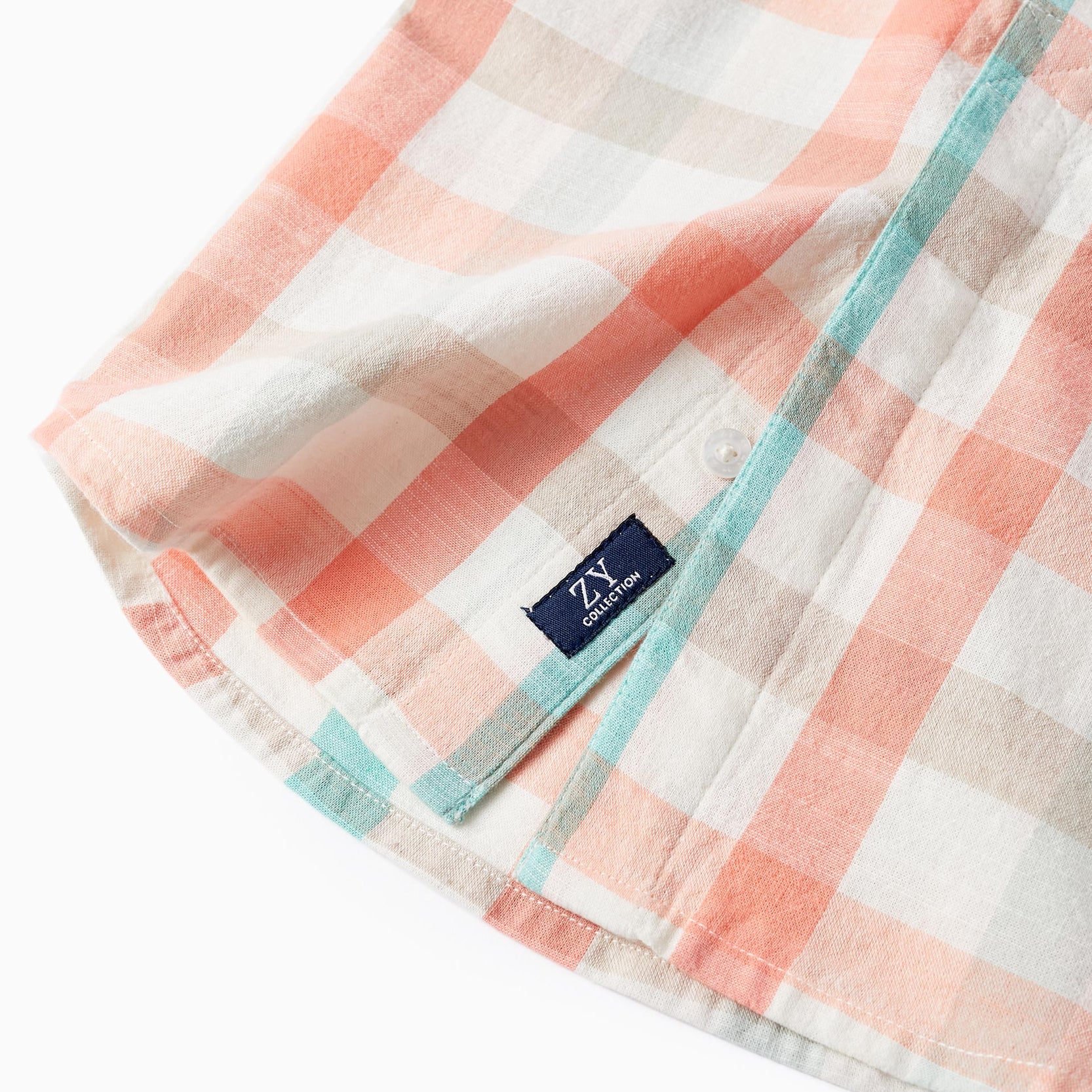 Checked Shirt in Cotton for Boys 'B&S', Aqua Green/Coral
