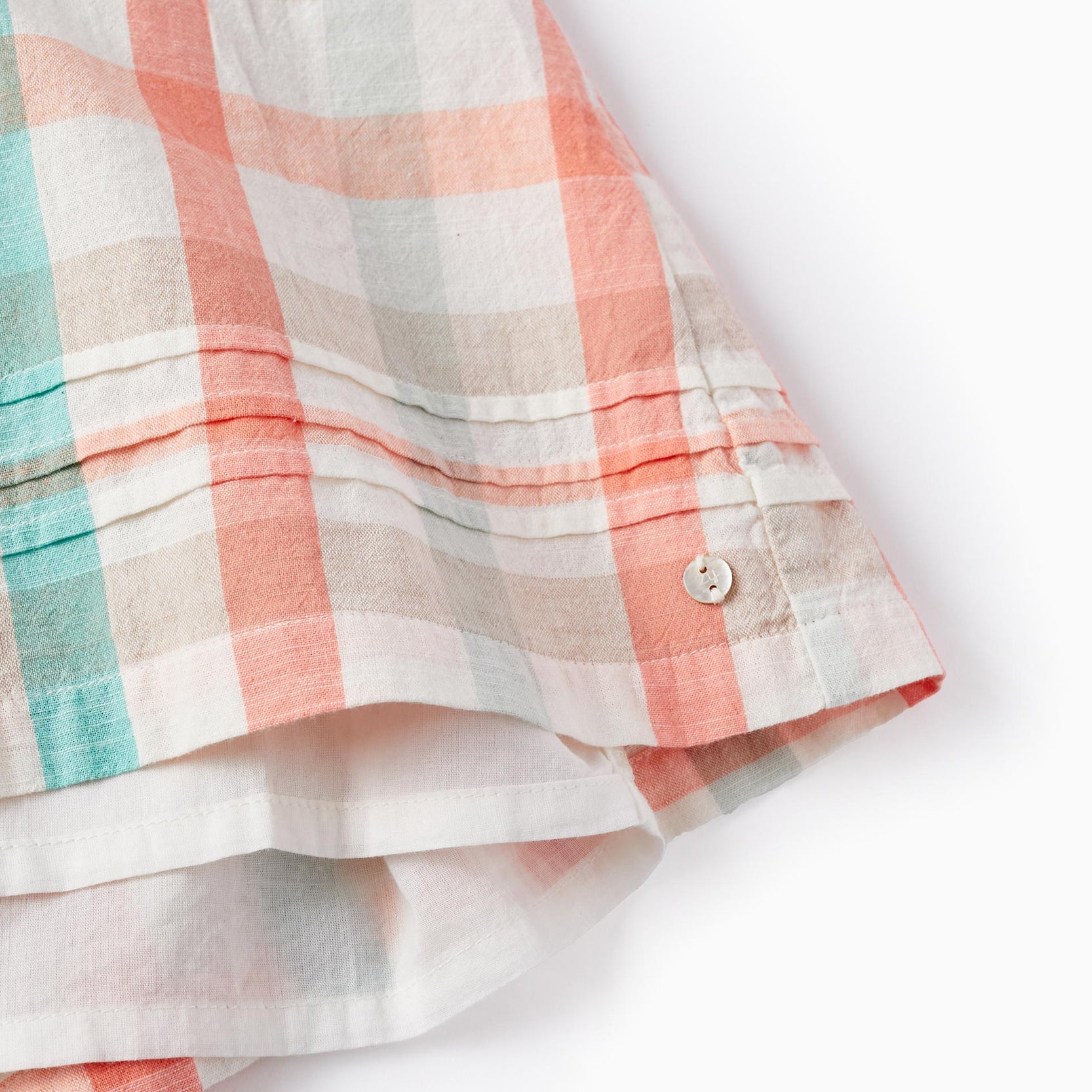 Checked dress in cotton for girls 'B&S', Aqua Green/Coral