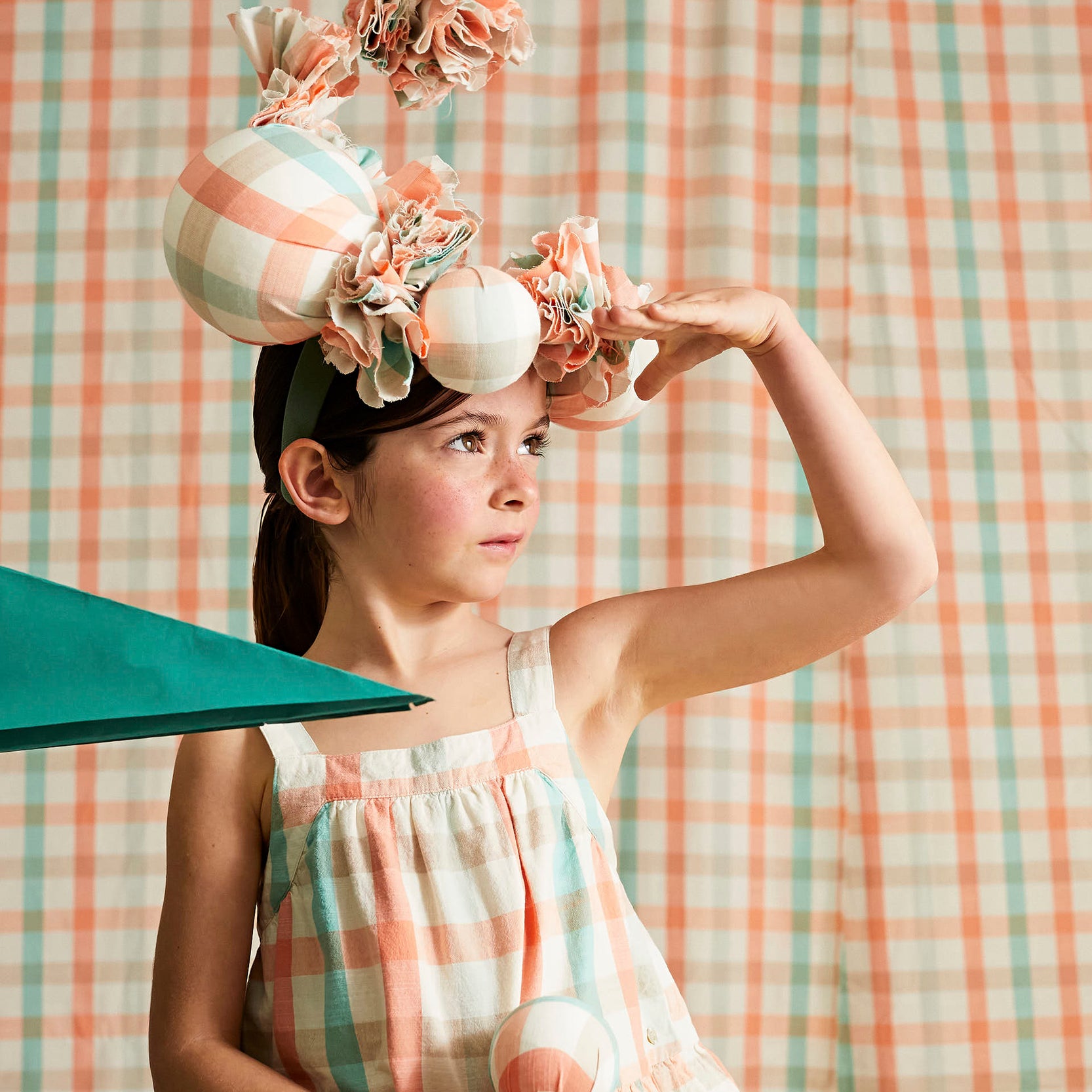 Square Cotton Crop Top for Girls 'B&S', Aqua Green/Coral