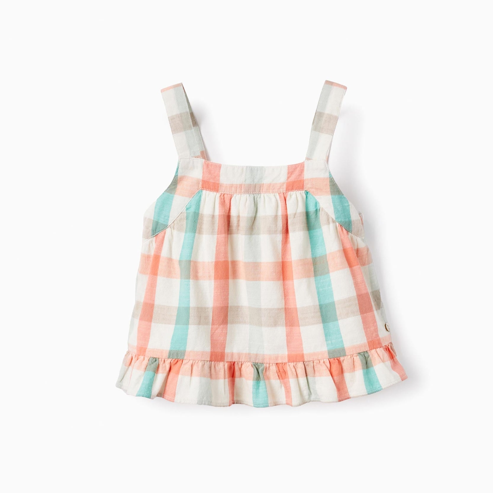 Square Cotton Crop Top for Girls 'B&S', Aqua Green/Coral