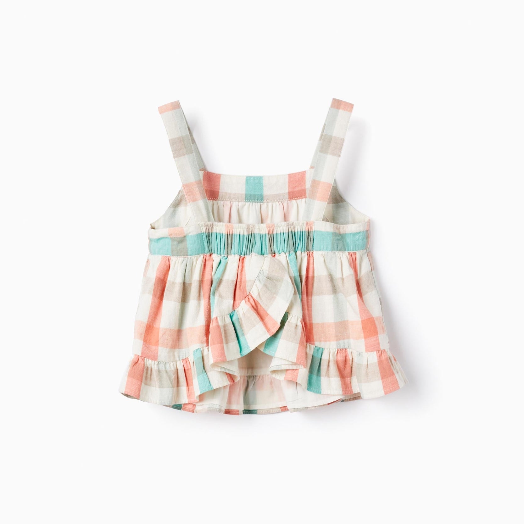 Square Cotton Crop Top for Girls 'B&S', Aqua Green/Coral